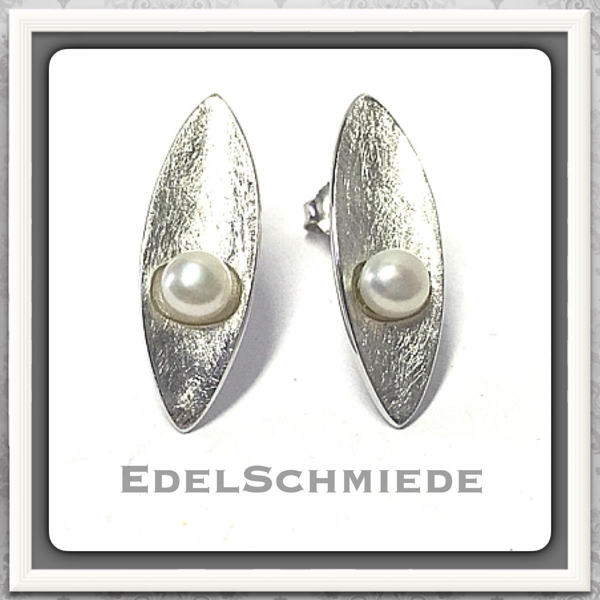 Ohrstecker-Set Edelschmiede925 Ohrstecker in 925 Silber rhod. eismatt + Perle