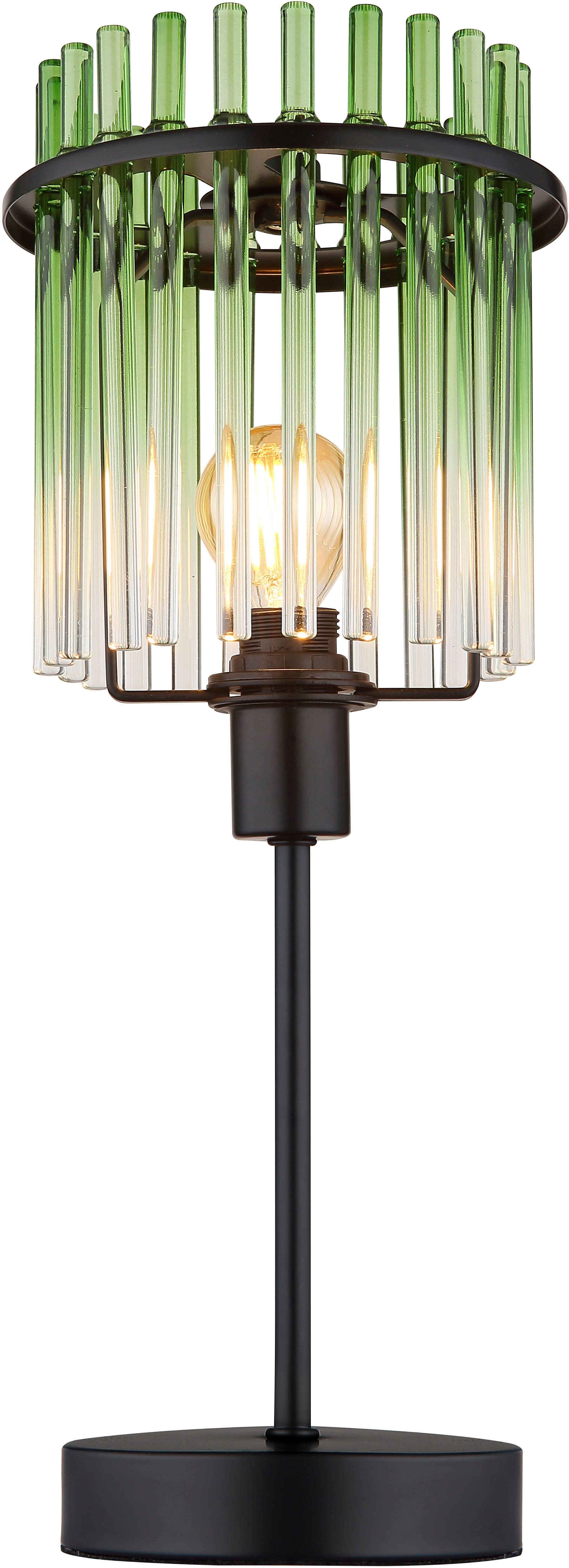 GLOBO LIGHTING Tischleuchte GORLEY, ohne Leuchtmittel, Tischlampe schwarz Glasstäbe grün klar verlaufend elegant