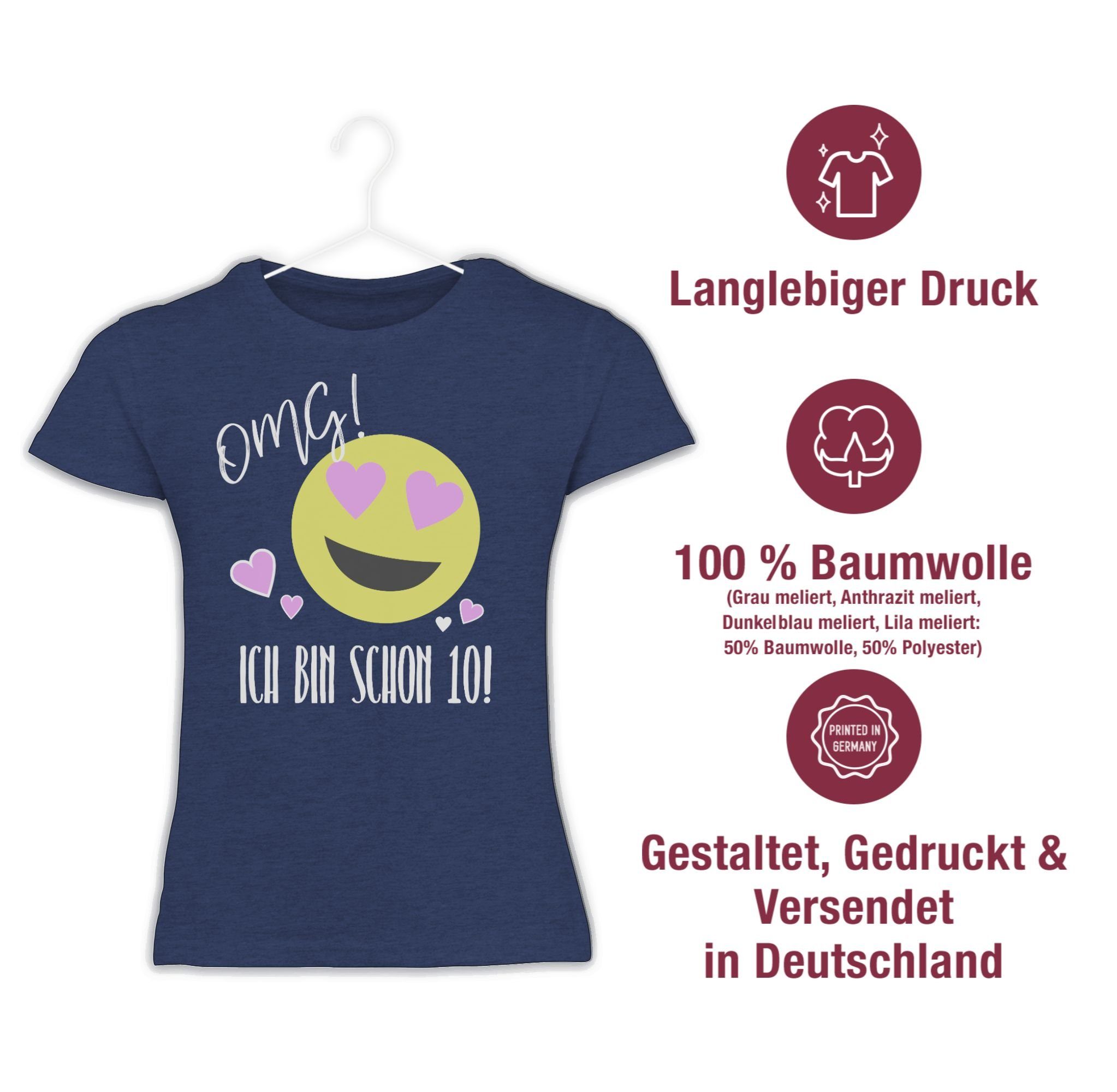 zehn Emoticon Ich 10. 3 OMG Shirtracer Meliert schon Dunkelblau T-Shirt bin Geburtstag
