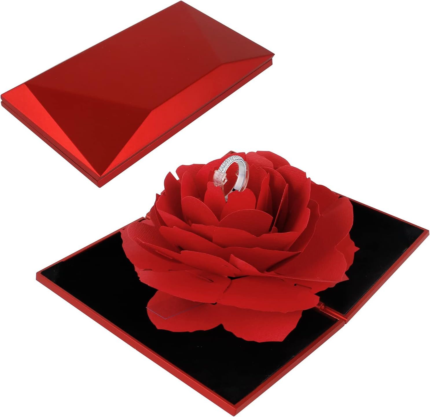 Coonoor Schmuckkasten Valentinstag Rose Ringschachtel 3D Pop Up Rose Ring-B günstig online kaufen