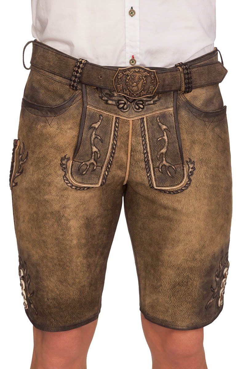 Trachtenlederhose Lederhose Herren kurz - GONZALES - braungelb urig