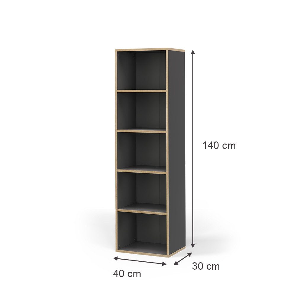 Vicco Bücherregal Tetrix, Anthrazit/Nordik, 40 x 140 cm mit 5 Fächern günstig online kaufen