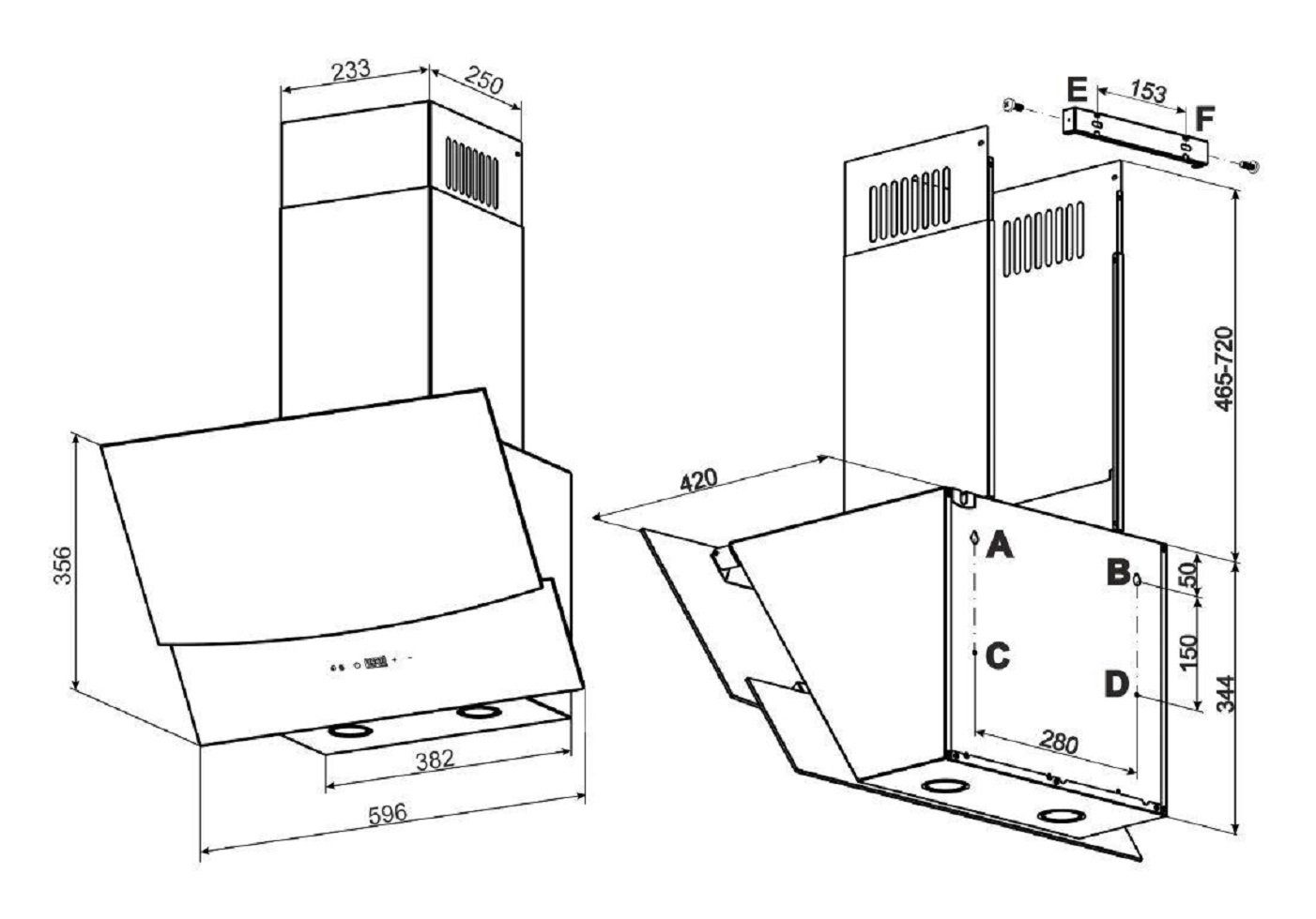 Baumann Kopffreihaube Baumann Daya Baumann Daya, Dunstabzugshaube 60cm kopffreihaube schwarz 680m³/h Abluft Umluft