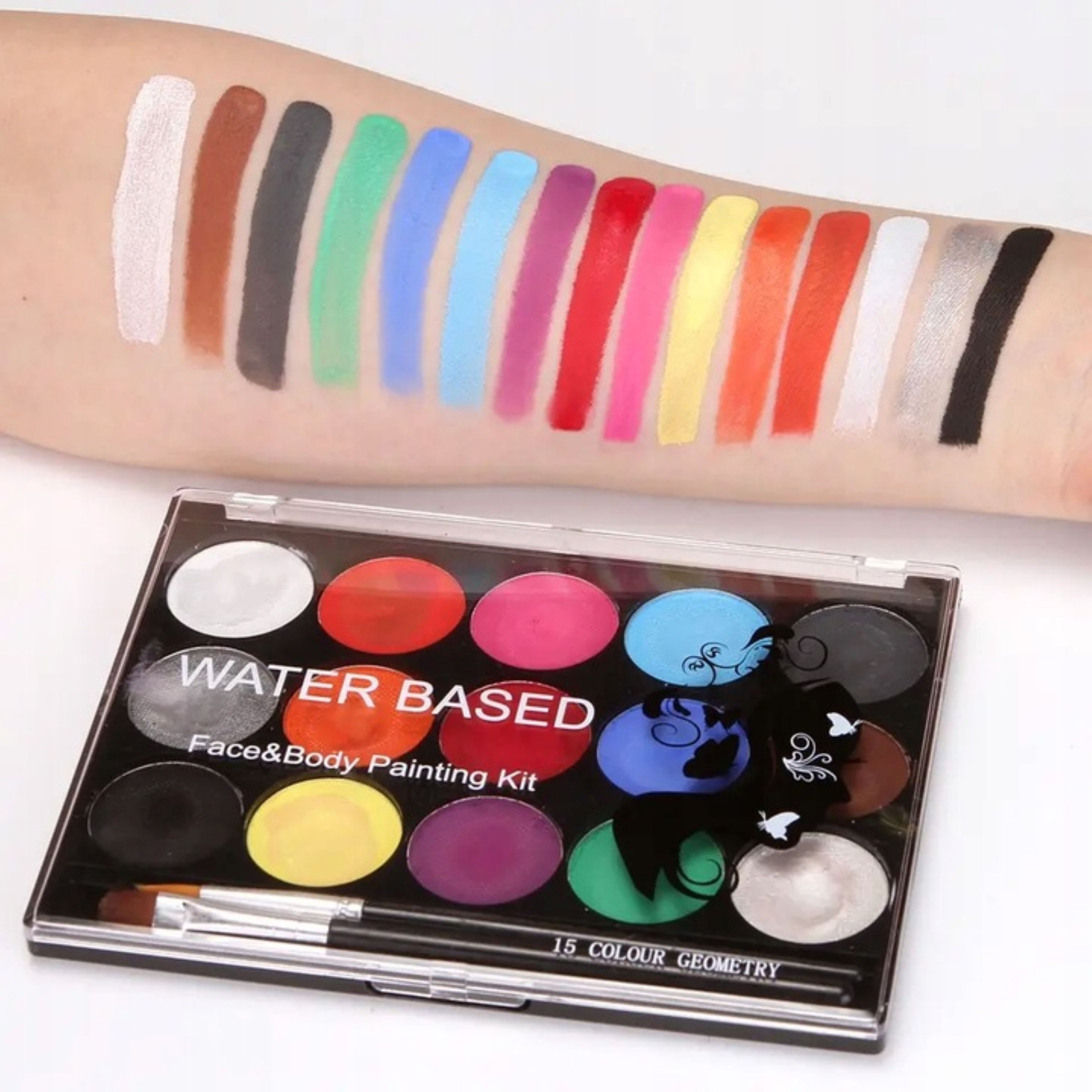 Festivalartikel Arzt-Kostüm Kinderschminke Set 15 Farben + 2 Pinsel, Halloween Schminkfarben