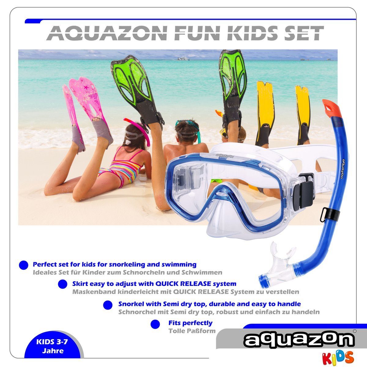 AQUAZON Taucherbrille FUN mit von Kinder Schnorchel, 3-7 Jahren Schnorchelset