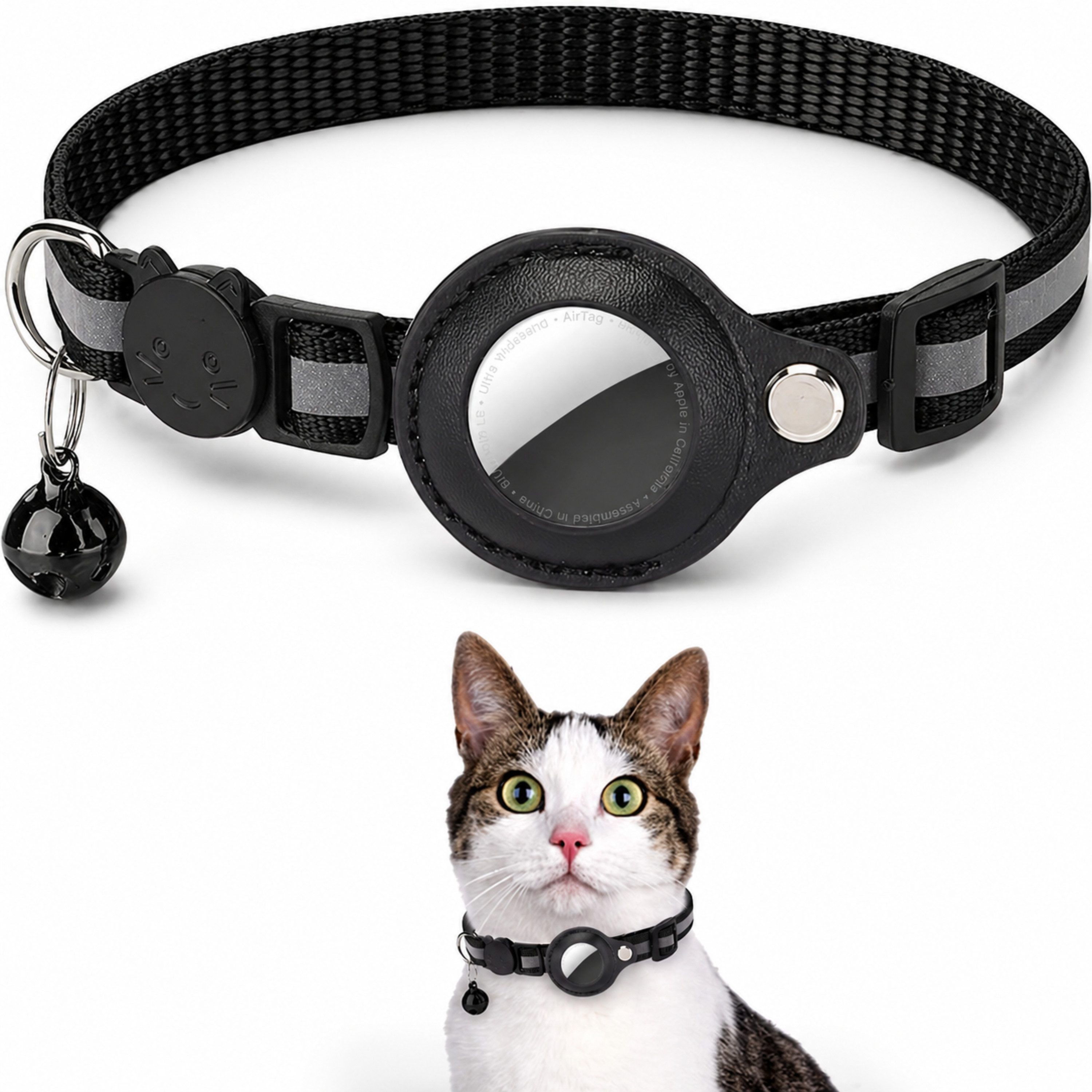 StellarLuma Katzen-Halsband Halsband Katzen Katzenhalsband für AirTag GPS Tracker Reflektierend, Reflektierendes Katzenhalsband mit Tracker-Halter und Glöckchen