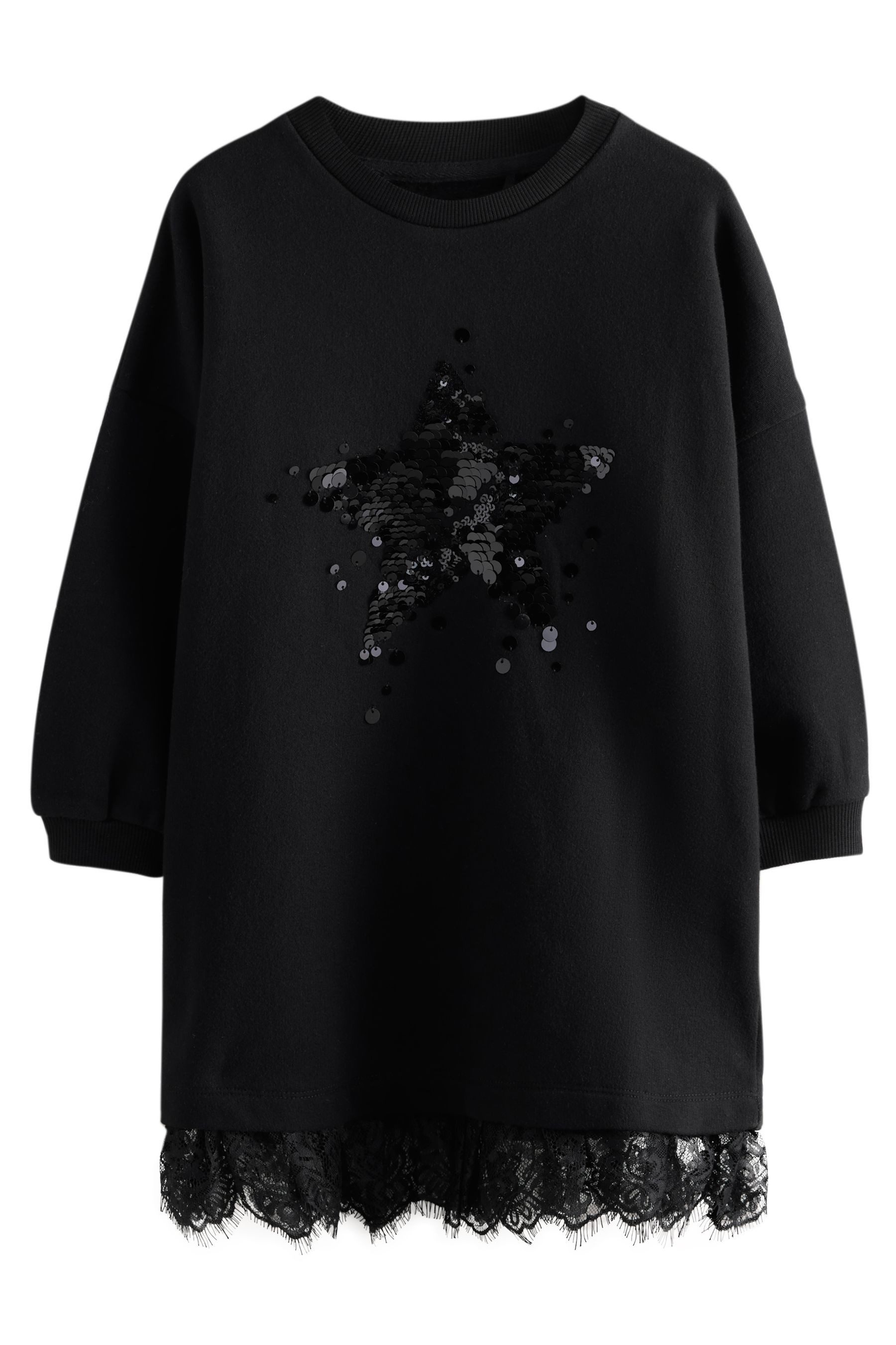 Sweatkleid Pulloverkleid mit Spitzensaum und Pailletten