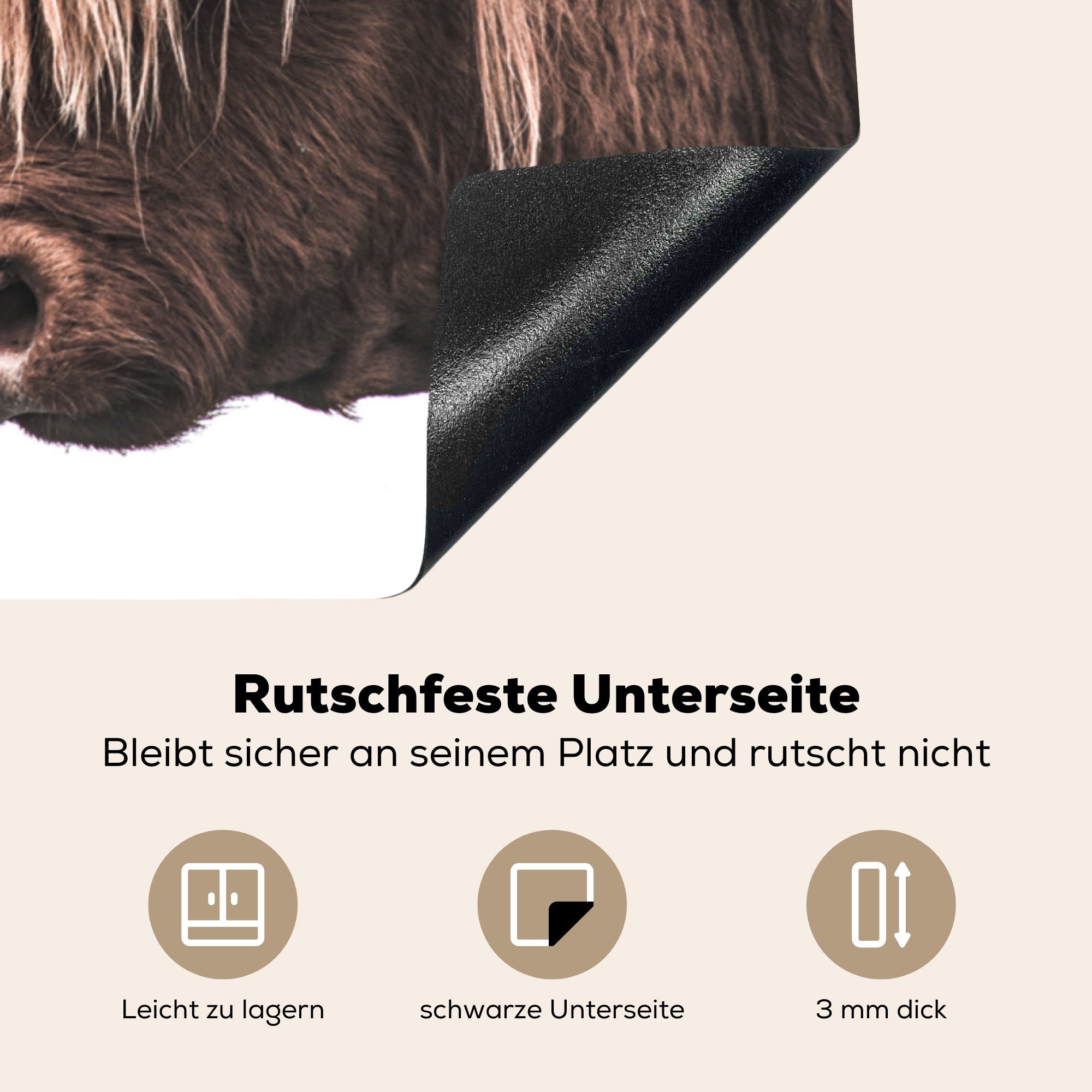 Ceranfeldabdeckung die Kuh Schutz - Vinyl, küche, für 71x52 Highlander Schottischer - tlg), Weiß, cm, Induktionskochfeld MuchoWow (1 Herdblende-/Abdeckplatte