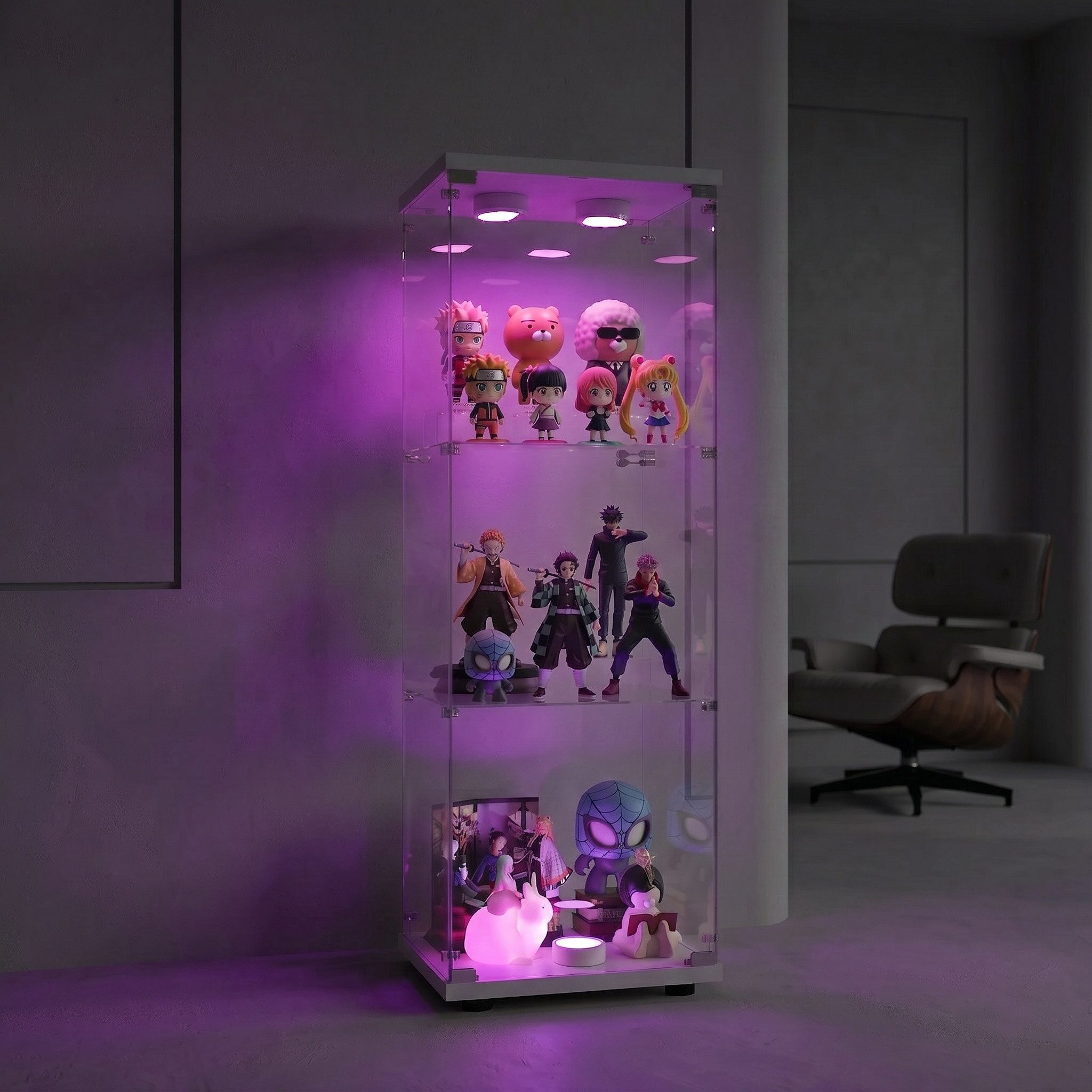 Furnishings Home Vitrine Doppeltür Hoch Eckvitrine, Mit Sicherheitsschloss (Größe:42 x 36 x 125 cm, 1 tlg) Standvitrine, Mit LED-Beleuchtung, perfekt für Sammler, vielseitig