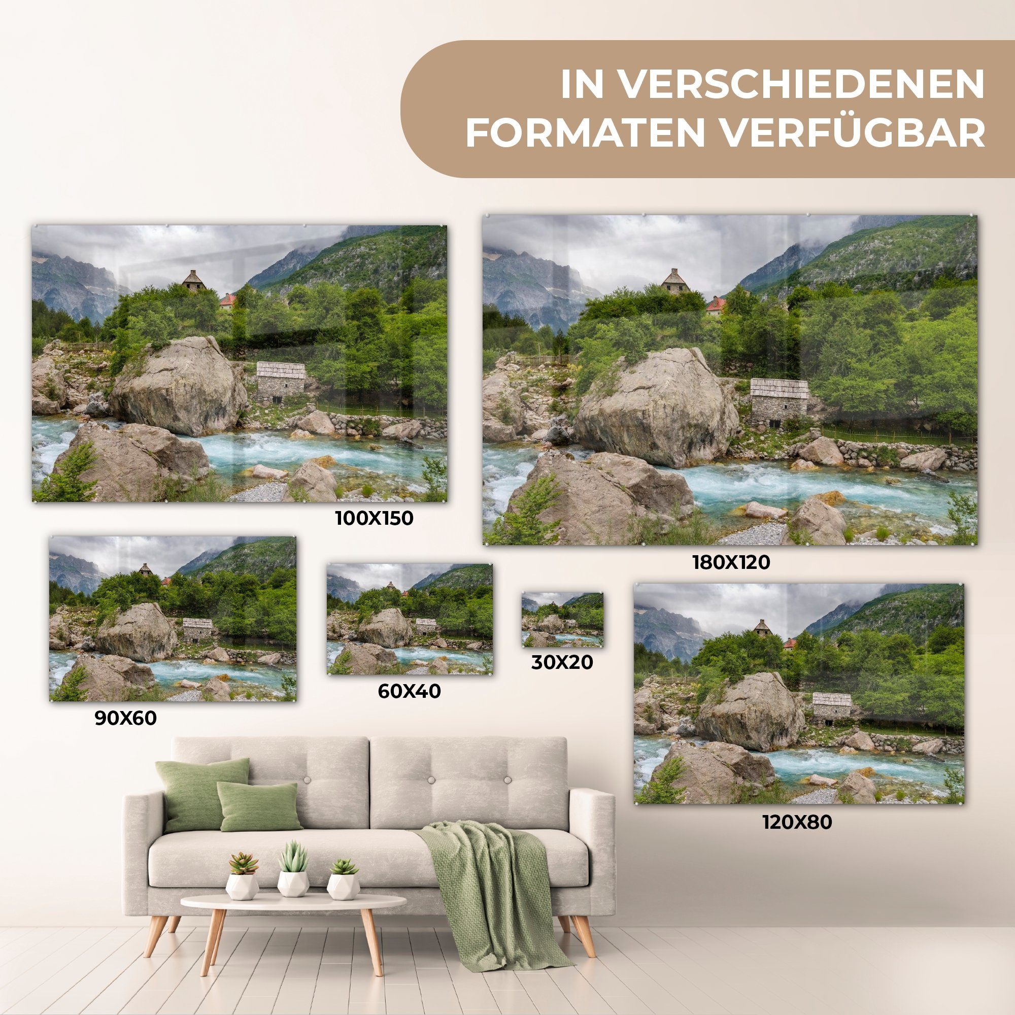 alten Acrylglasbild zwischen Acrylglasbilder albanischen Schlafzimmer & MuchoWow Steinen in Wohnzimmer St), (1 Theth, Wasser Sprudelndes