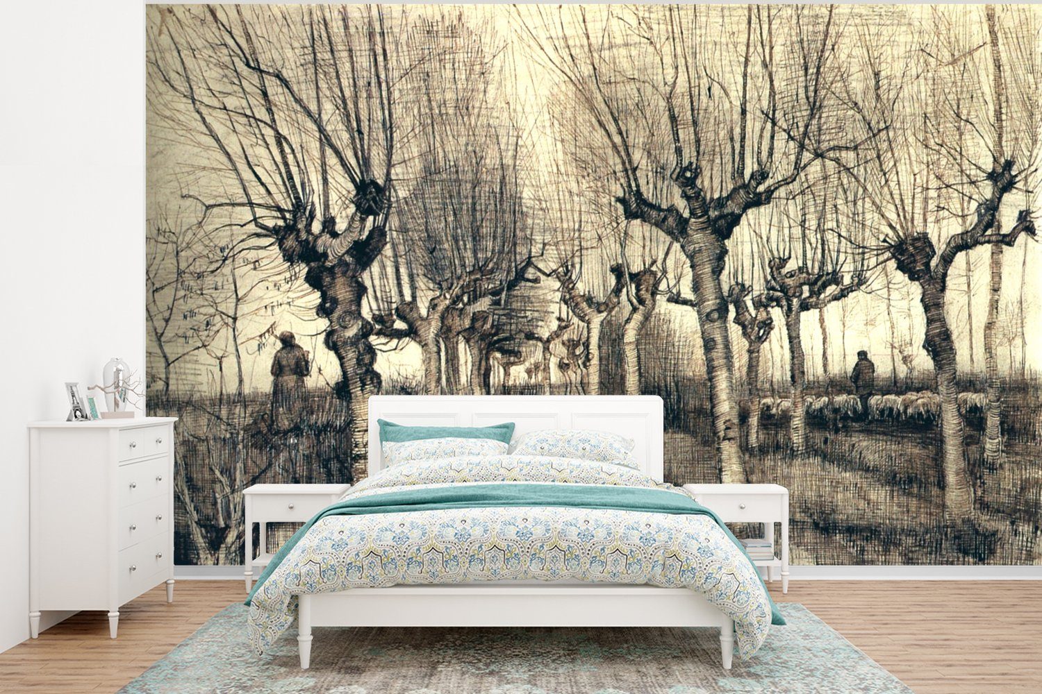 MuchoWow Fototapete Pollard-Birken - Vincent van Gogh, Matt, bedruckt, (6 St), Wallpaper für Wohnzimmer, Schlafzimmer, Kinderzimmer, Vinyl Tapete | Fototapeten
