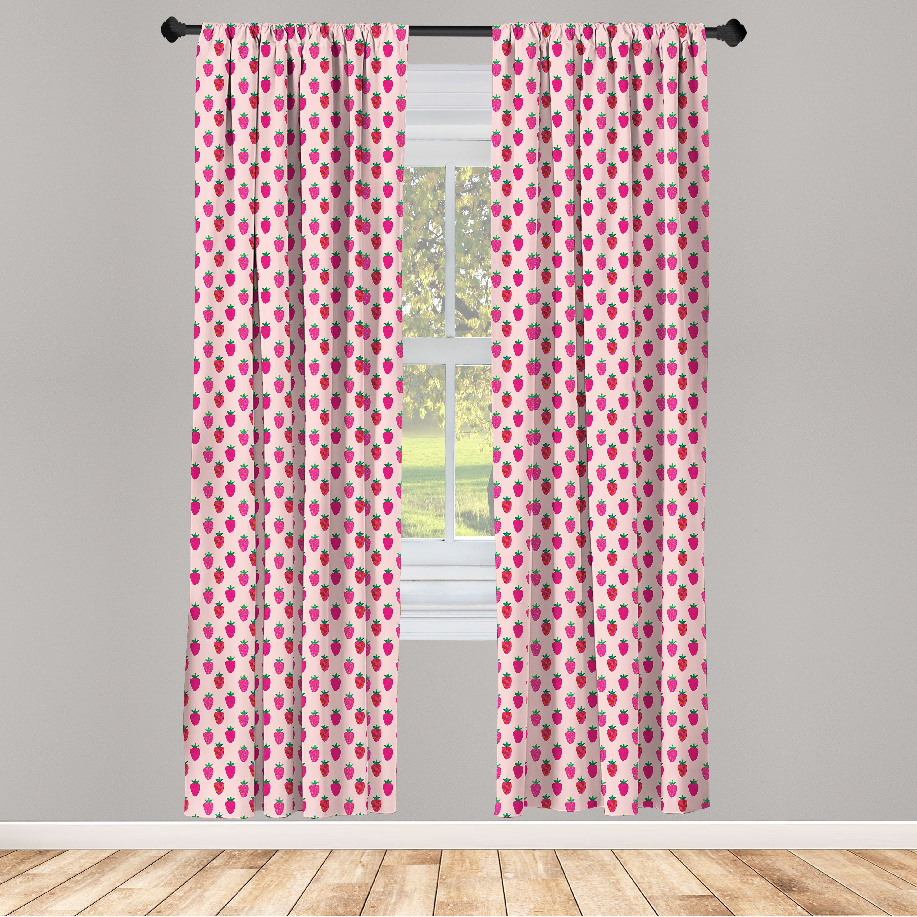 Gardine Vorhang für Wohnzimmer Schlafzimmer Dekor, Abakuhaus, Microfaser, Obst Mosaik Erdbeeren Sommer