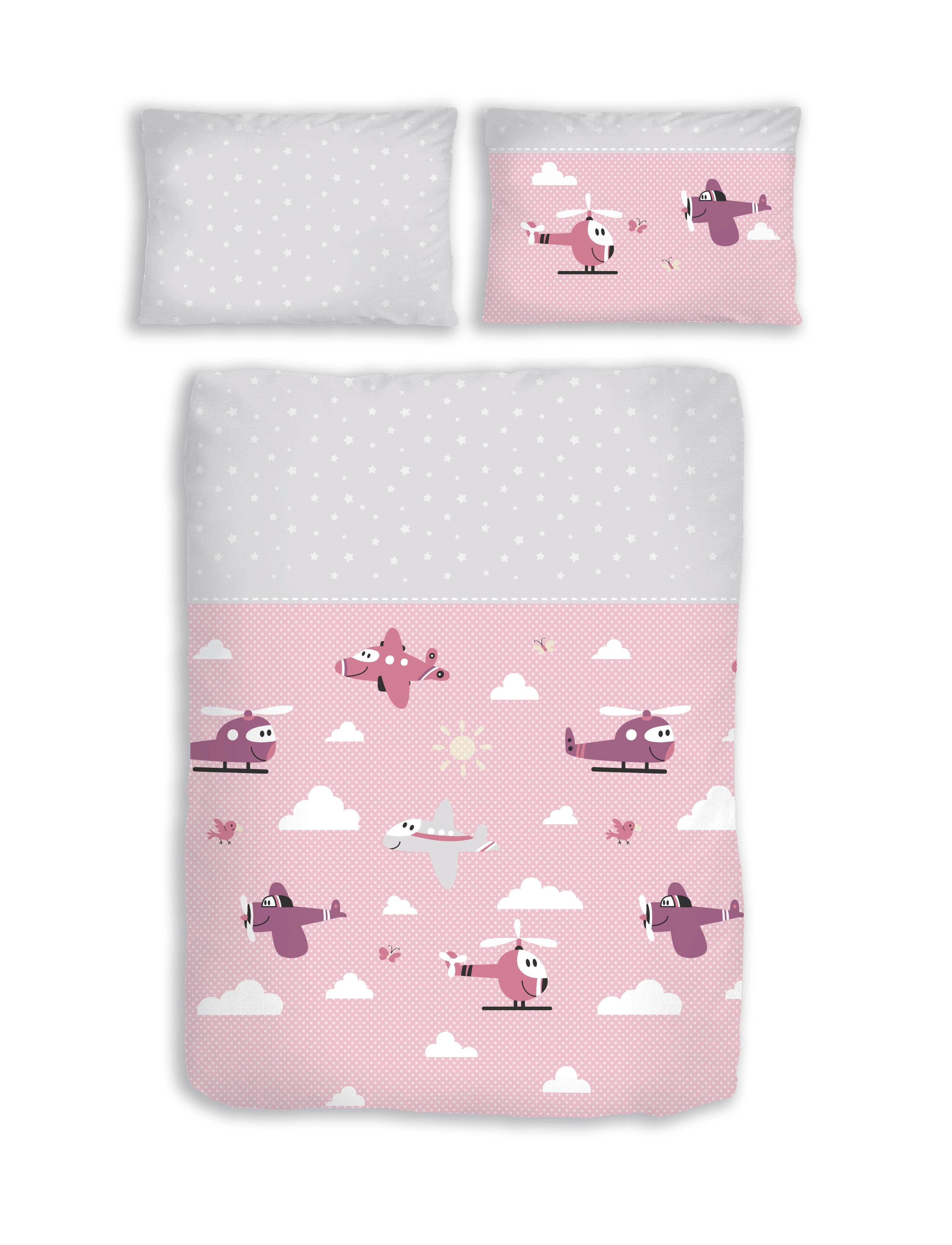 DOBNIG Babybettwäsche Biber Kinderbettwäsche 2tlg.100x135cm rosa Flugzeugen günstig online kaufen