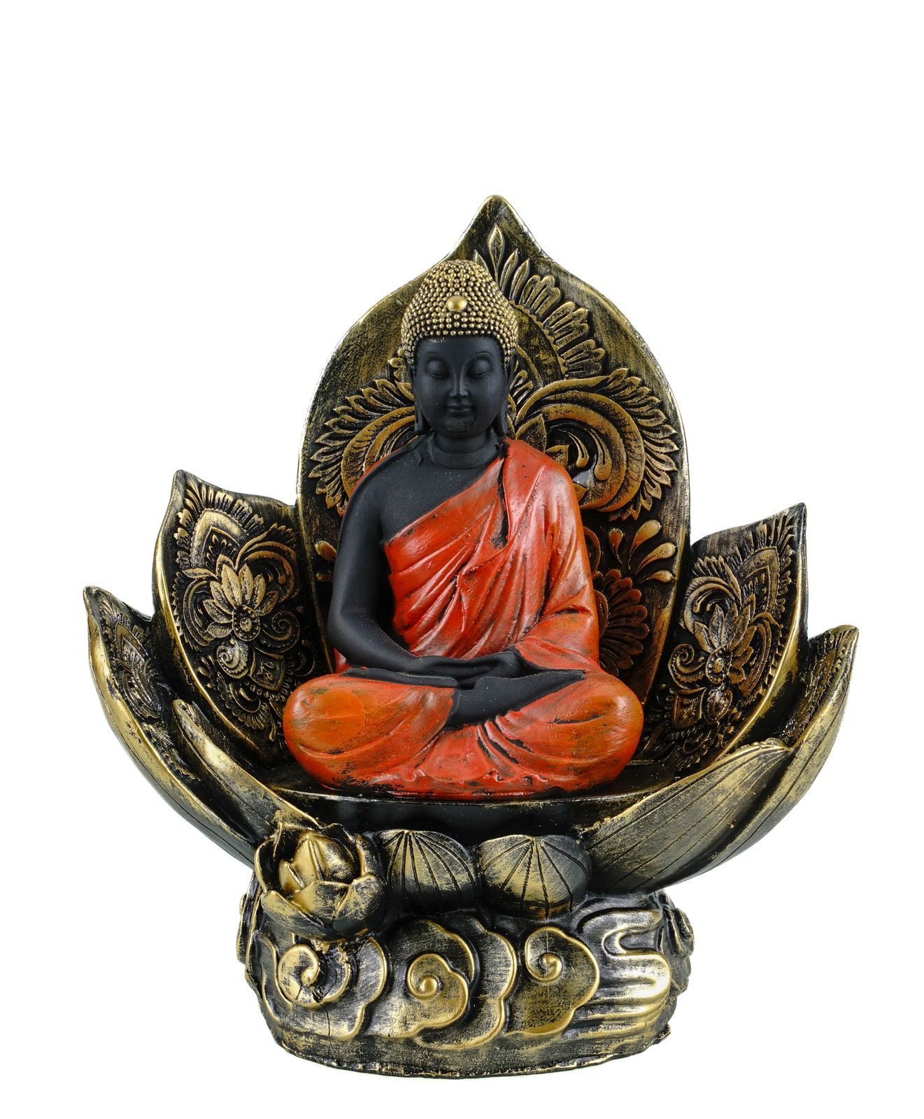 Kremers Schatzkiste Dekofigur Buddha Figur Lotus Sitz Meditierend 19x17x12 cm Polyresin Handbemalt