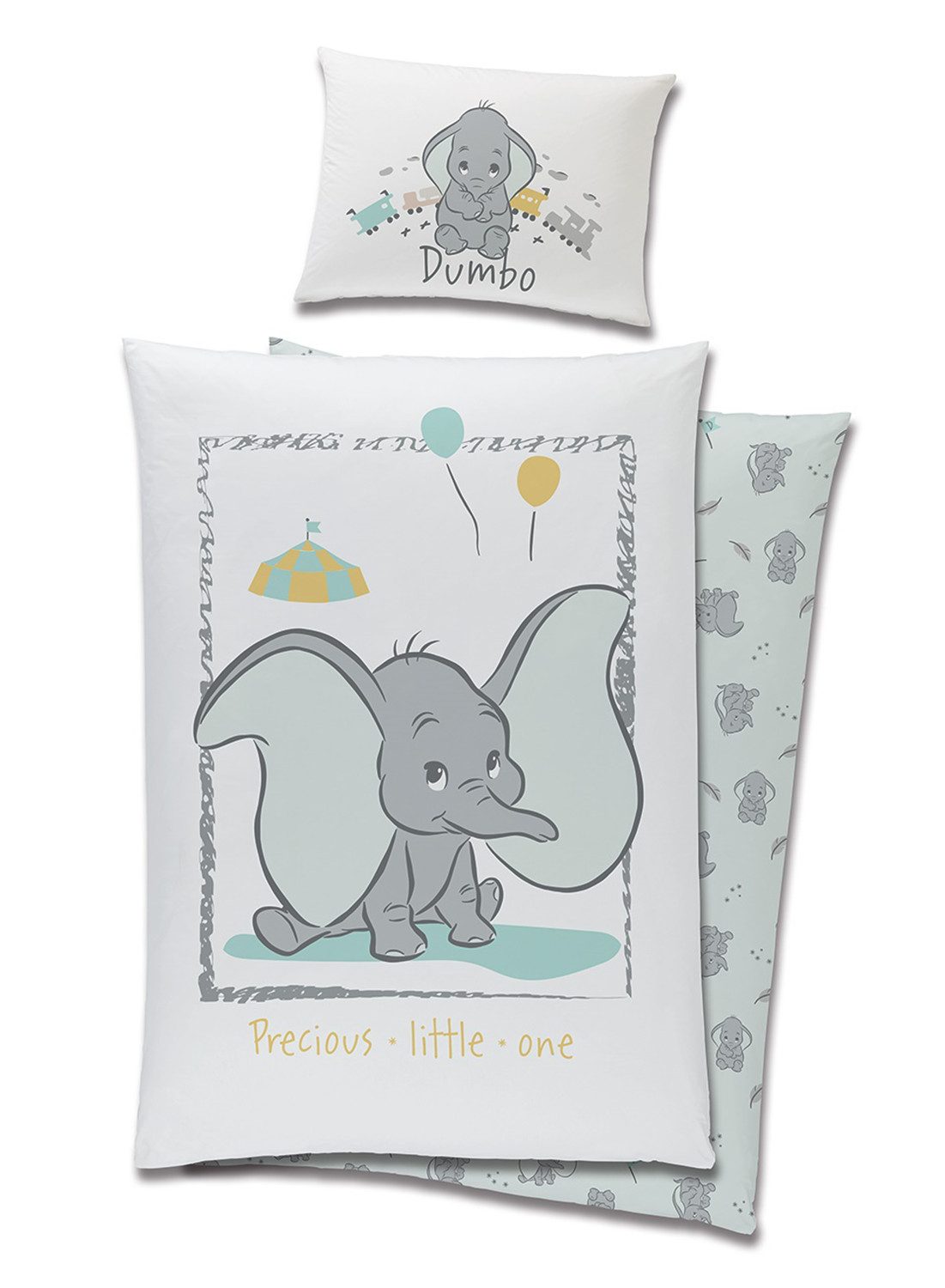 Carbotex Babybettwäsche Disney Dumbo Baby Bettwäsche Set 2tlg. 100x135 cm, 100% Baumwolle, 2 teilig, Langlebig