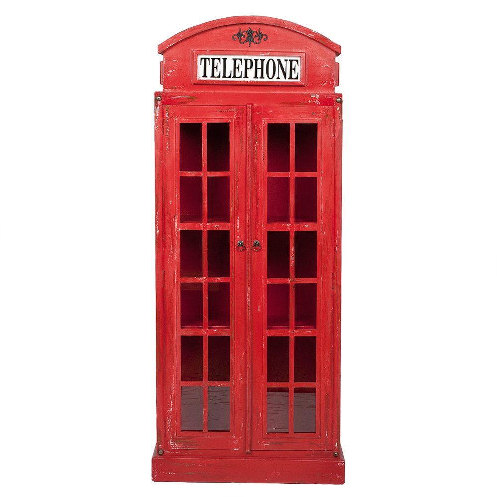 LebensWohnArt Vitrine Vitrine Regal LONDON 2-türig Antik Rot Telefonzelle