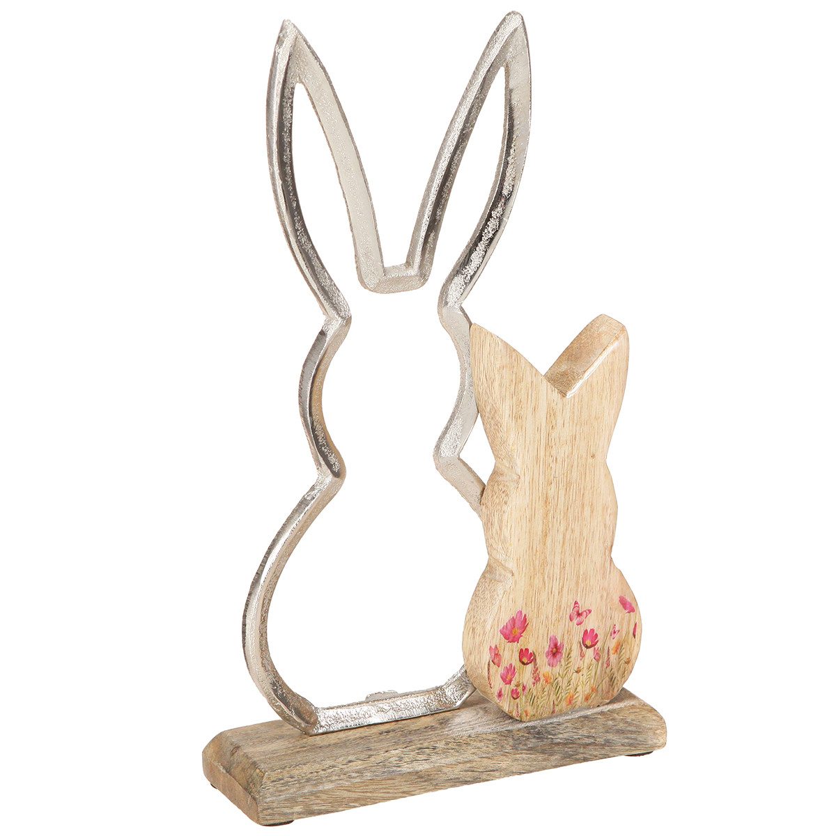 Florists Products Osterhase Osterdeko Hasenmutter Silber Natur Holz 26,5cm