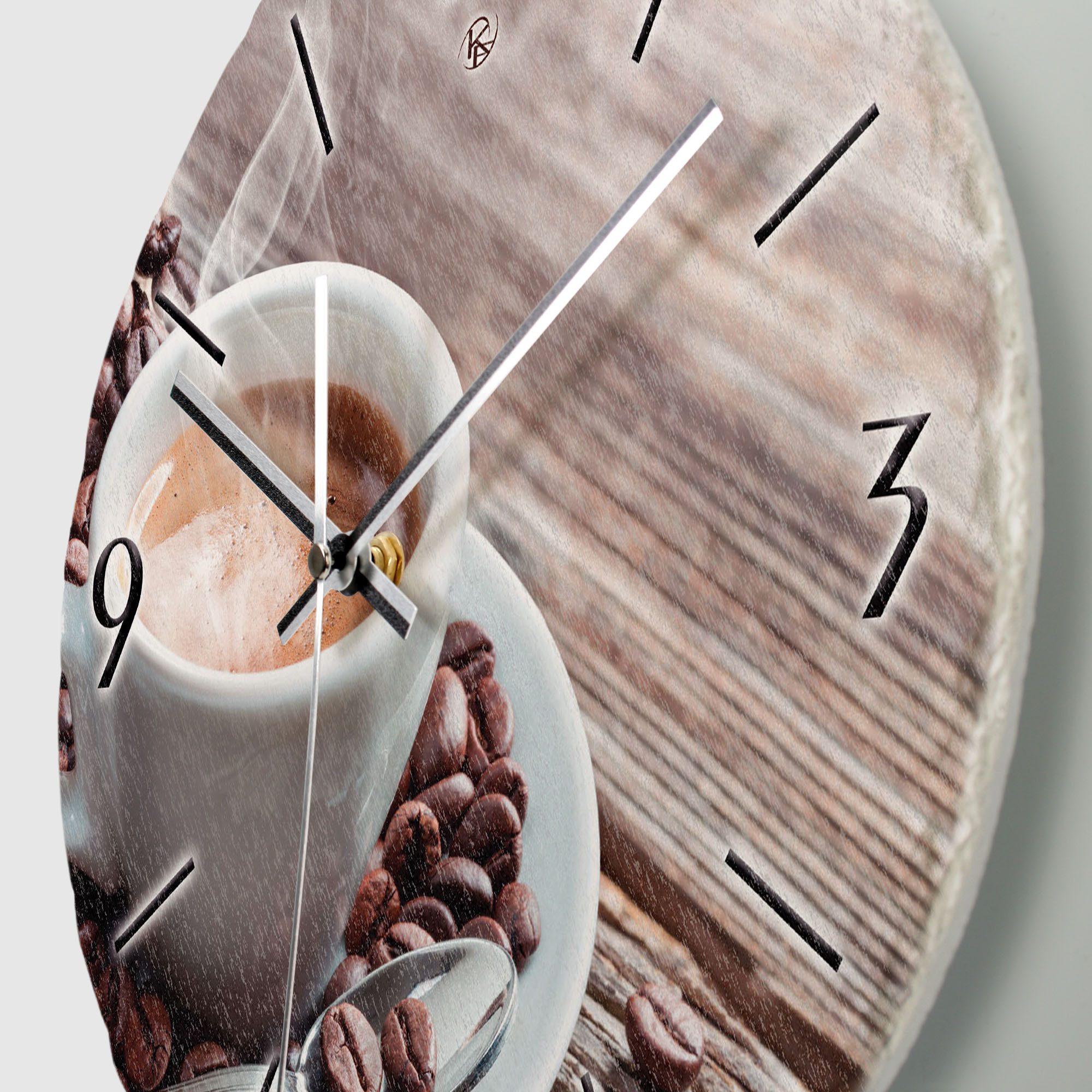 Kreative Feder Wanduhr Wanduhr „Kaffee“ aus Stein (Keramik) in Schiefer-Optik (ohne Ticken; Funk- oder Quarzuhrwerk; ⌀ 30cm; außergewöhnlich)