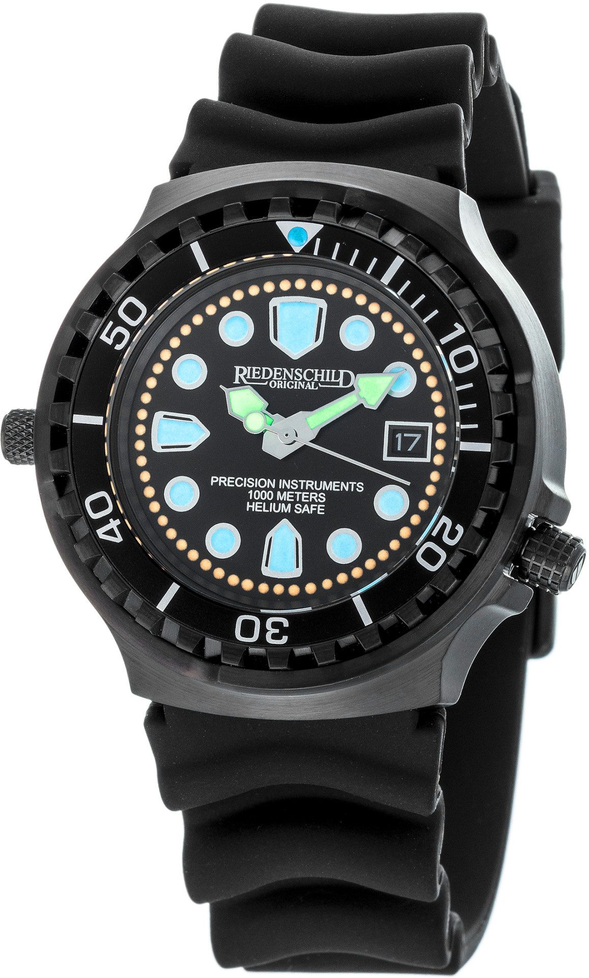 Riedenschild Taucheruhr RS9000-02, 100 ATM Wasserdicht, Silikonarmband, 46 mm, Edelstahlgehäuse, Heliumventil, Saphirglas, Miyota 1S13 Quarzuhrwerk