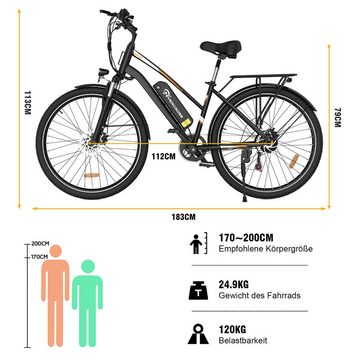 EVERCROSS TECH E-Bike EK28 28 Zoll Elektrofahrrad, 432 wh Trekking Maximal 35-90km, Heckmotor, 7 Gang, Pumpe/Fahrradschloss/für Damen und Herren 170-190 cm