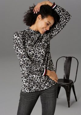 Aniston CASUAL Langarmshirt mit trendigem Animal-Print und gestreiften Bündchen