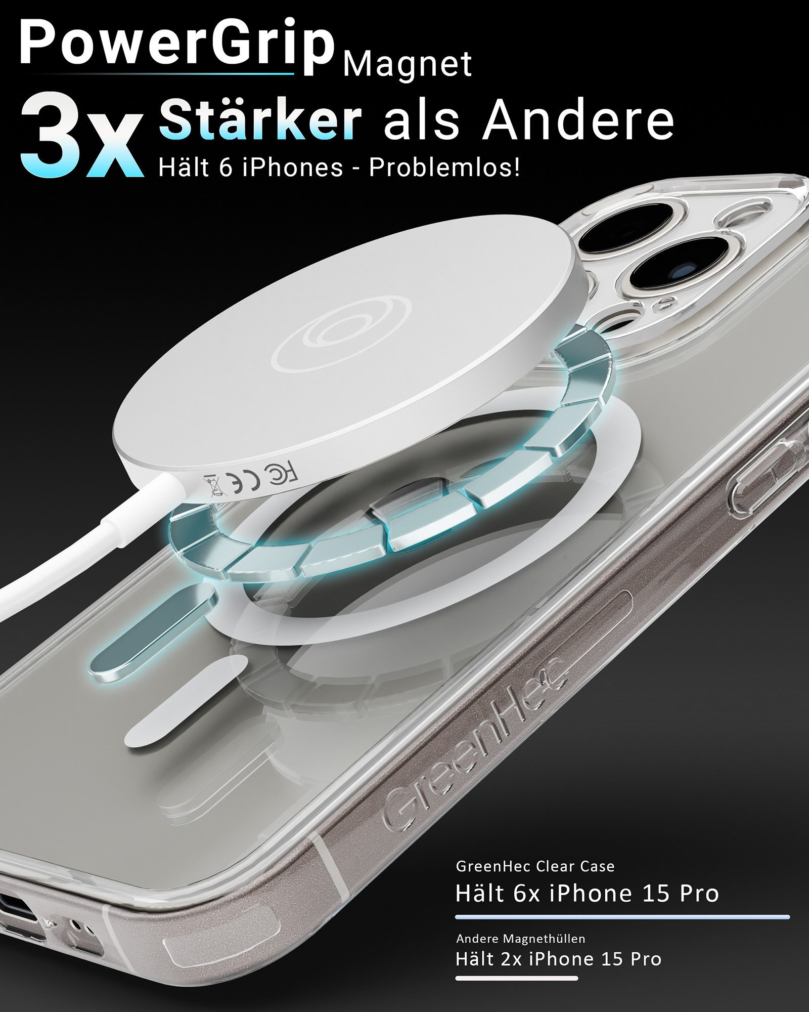 GreenHec Handyhülle iPhone 16 15 14 13 Pro Max Plus Case MagSafe Schutzhülle Durchsichtig 6.1 Zoll, Hülle Transparent Clear Magnet Cover Kameraschutz Bumper Klar Dünn