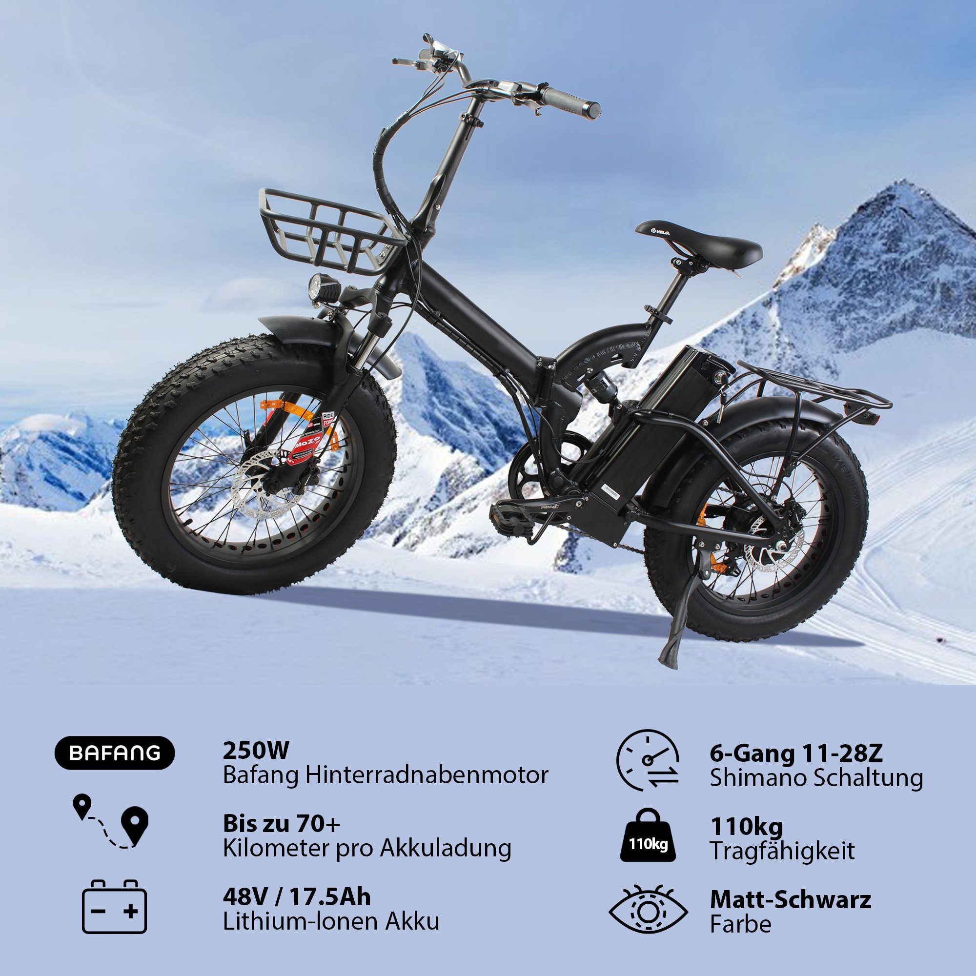 Zoll decovi E-Bike, 20 Lithium Batterie 17.5Ah E-Bike Klapprad 48V