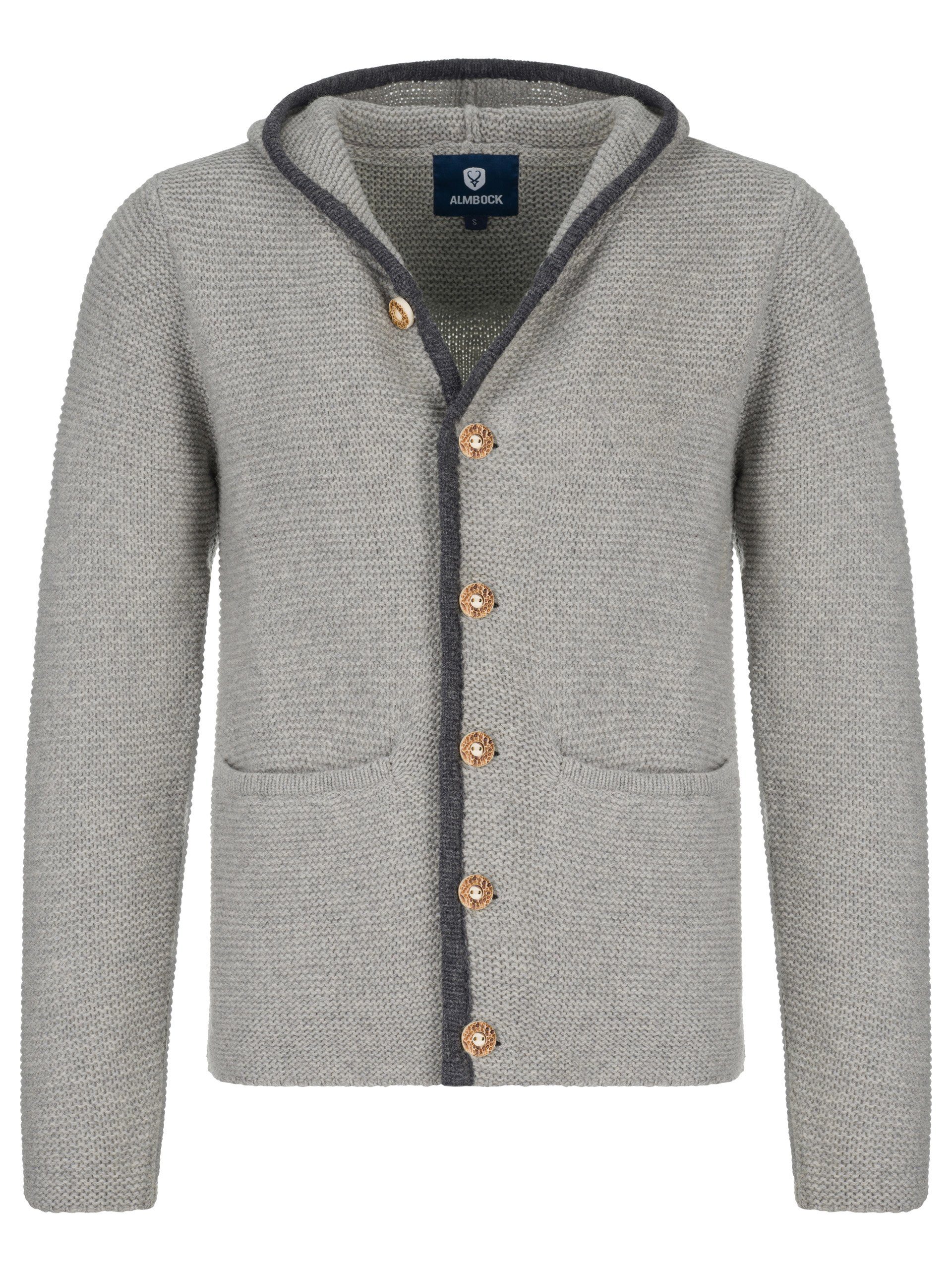 Almbock Trachtenstrickjacke Strickjacke Bavaria (1-tlg) grau mit Kapuze