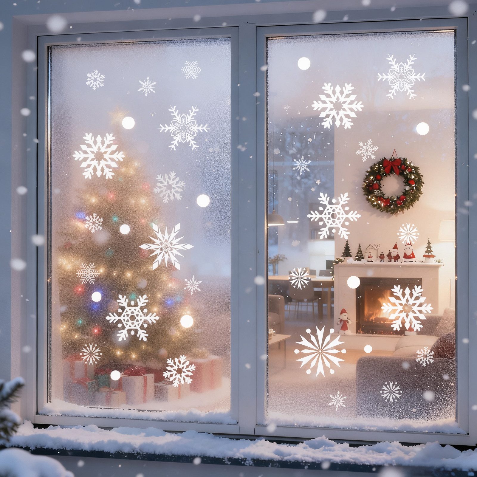 Salcar Fensterbild Fensteraufkleber Weihnachten Schneeflocken Weihnachtsdek günstig online kaufen