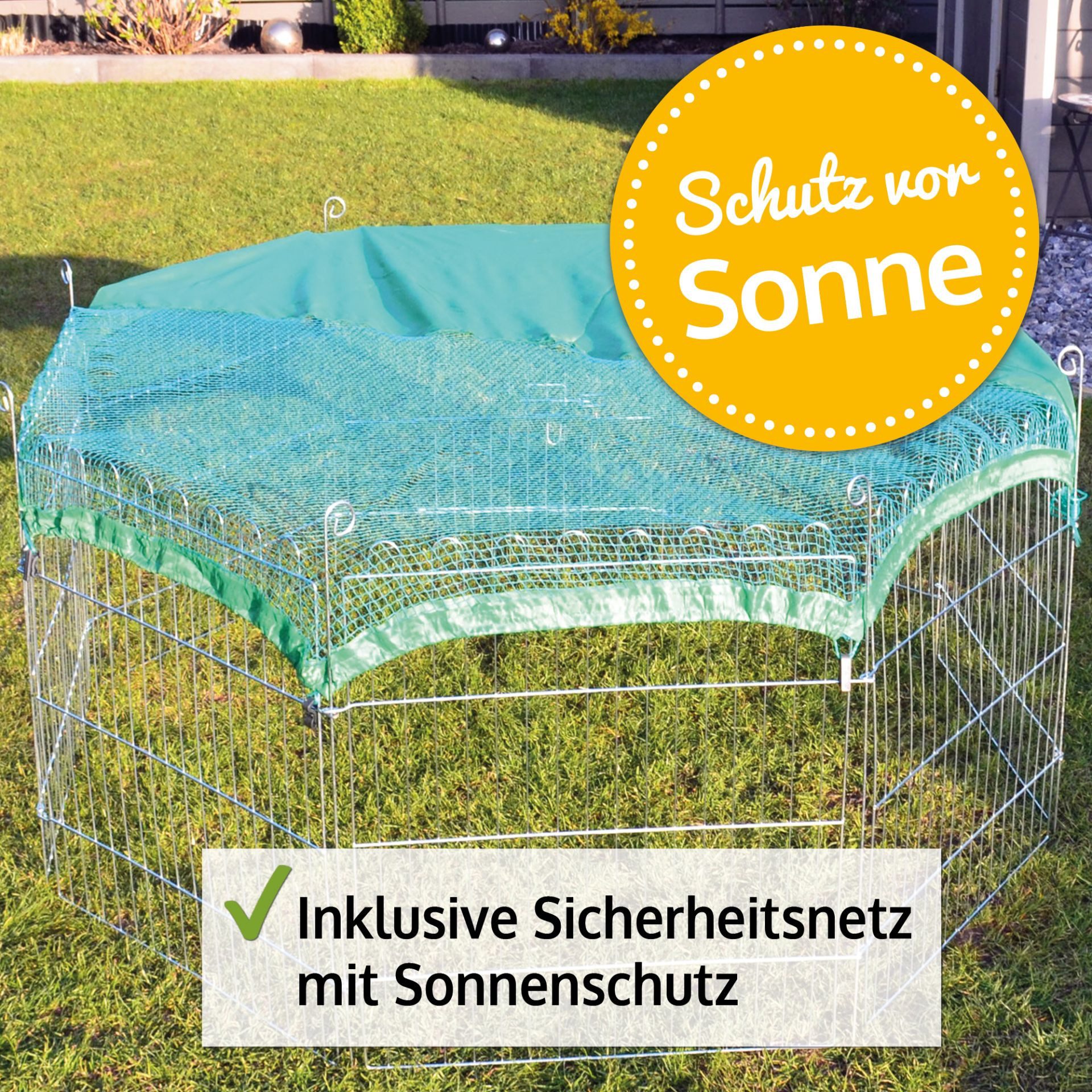 Zooprinz Freigehege Gittergehege mit Sonnenschutz für Hasen, Kaninchen, Welpen & co., Faltbares Freilauf Auslauf Gehege, einfacher Aufbau durch Steckysstem