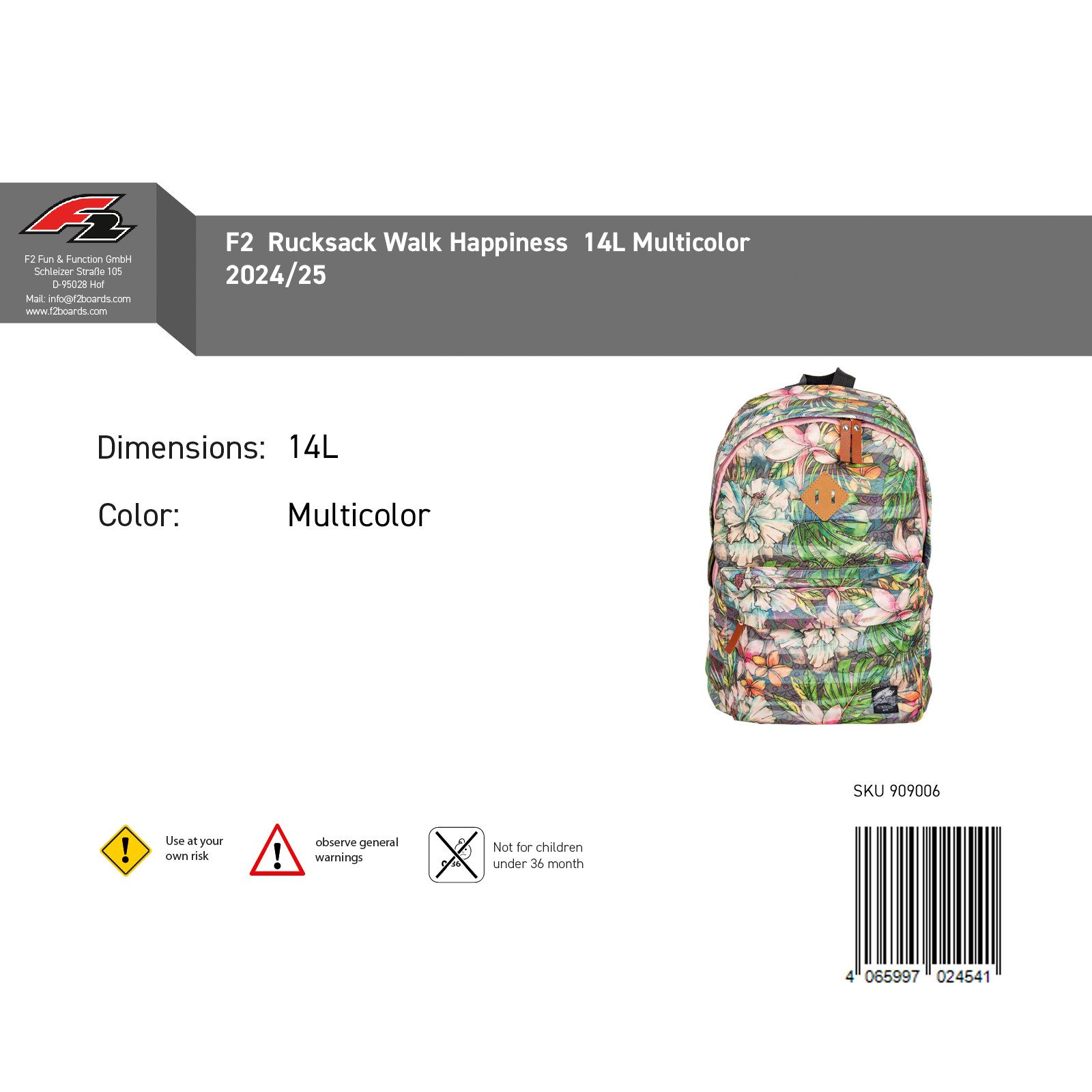 F2 Rucksack F2 Rucksack Walk Happiness 14L Multicolor 2024/25