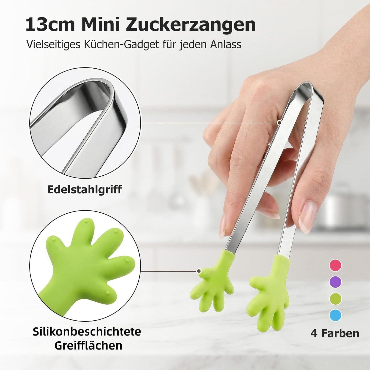 FOUORTUNATE-BEE Servierzange 4er Set Mini-Zangen für Süßigkeiten, Obst & Eiscreme, Lustige Greifzangen für Kindergeburtstage & Candy-Bars – Bild 4 von 5