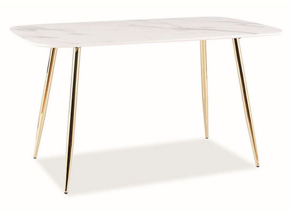 Feldmann-Wohnen Esstisch Ceres (ovaler Glas-Tischplatte, gehärtetes Glas / Metall, 1-St., moderner, ovaler Esstisch in einer harmonischen Farbkombination), 140x80cm weiß Marmor Gold