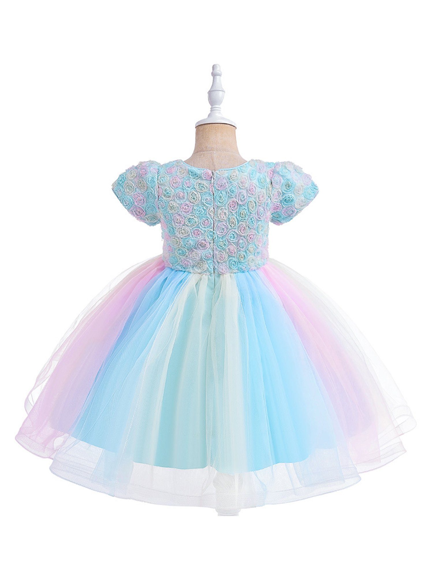 Tüll Prinzessinnenkleid dreidimensionalen aus mit Netzblumen Blau LAPA Mädchen Abendkleid