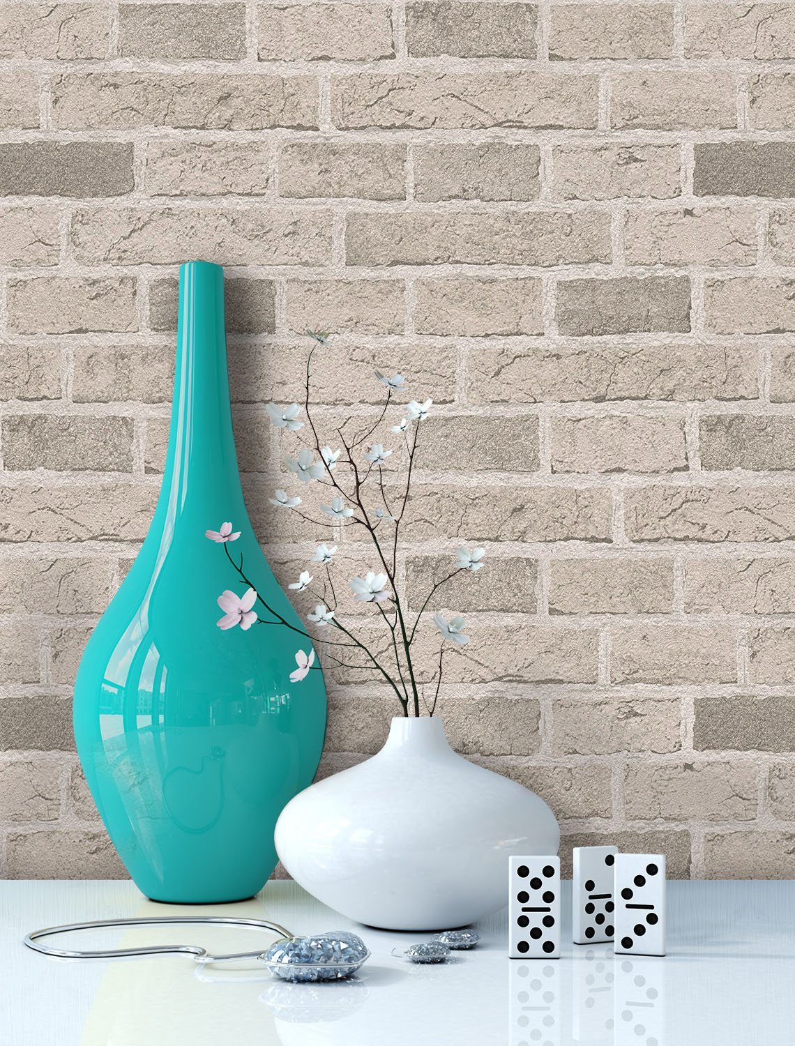 Newroom Papiertapete natur Tapete Ziegelstein Stein, Steintapete Beige Steintapete Ziegelstein Backstein Mauerwerk Klinker Stein Tapete Steinoptik Wohnzimmer, Backstein