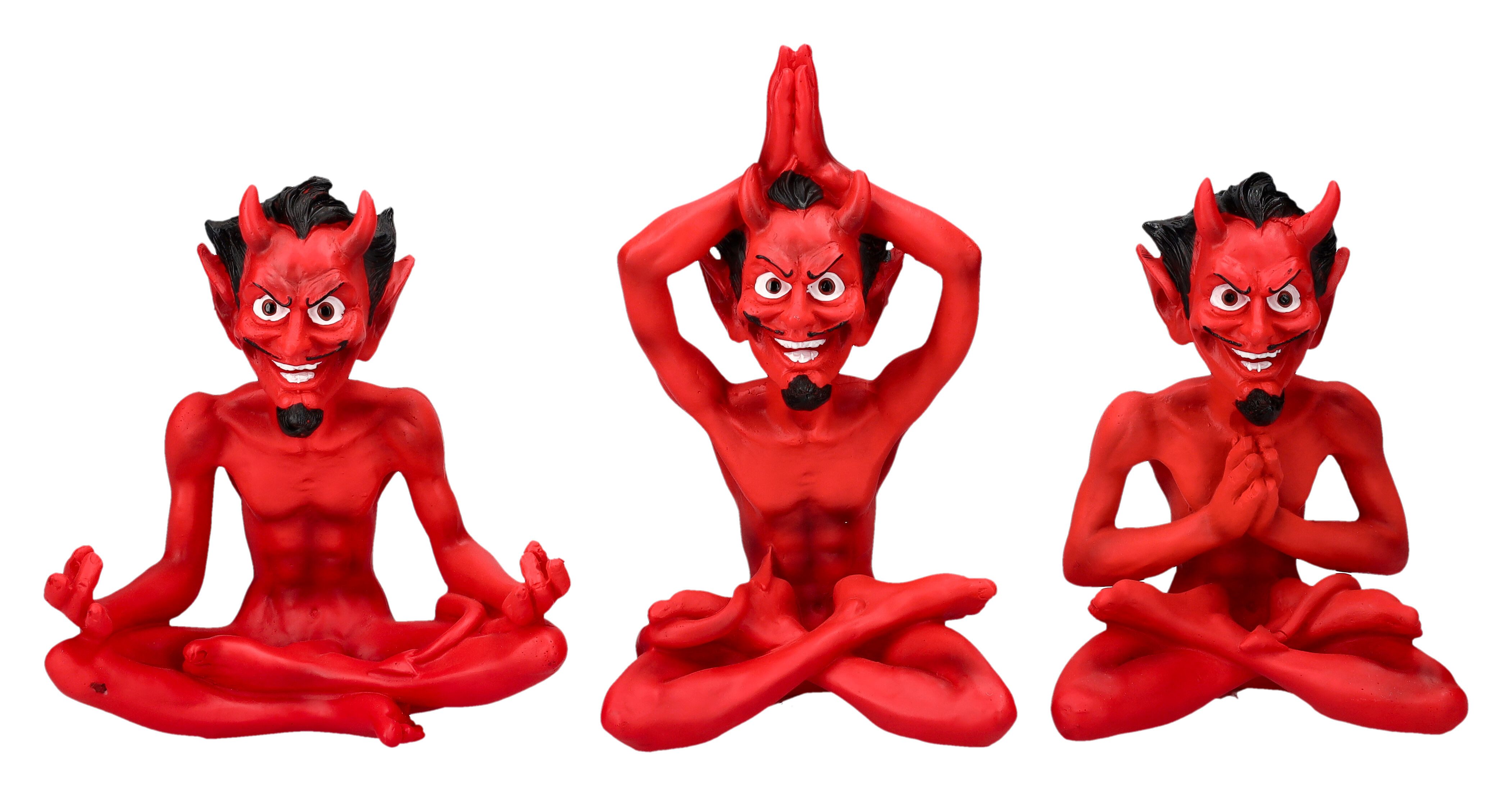 Figuren Shop GmbH Dekofigur Teufel Figuren beim Yoga 3er Set - Dekofigur Fantasy Dekoration