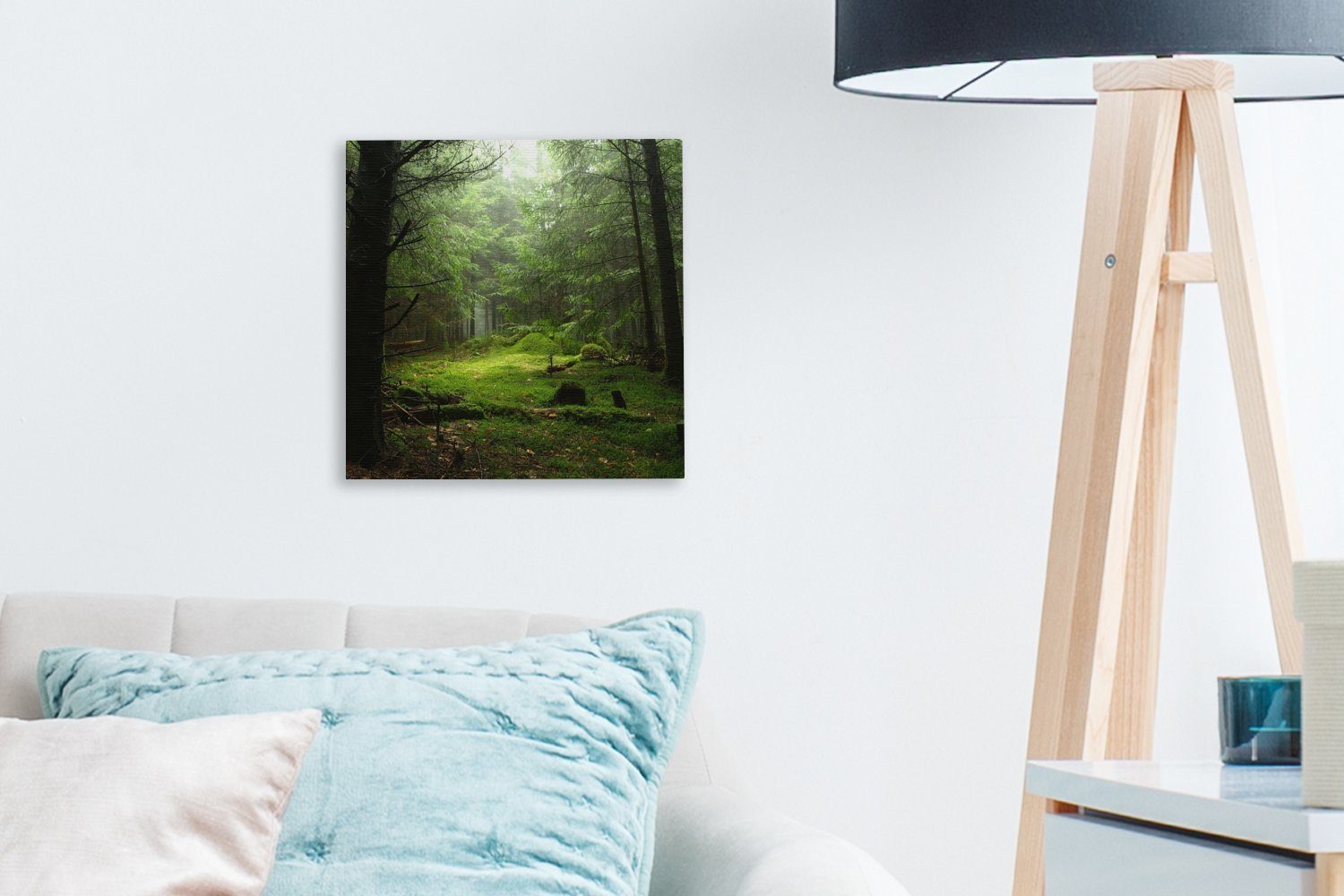 OneMillionCanvasses® Leinwandbild Frankreich für Wald Leinwand Moos, - Wohnzimmer St), - (1 Schlafzimmer Bilder
