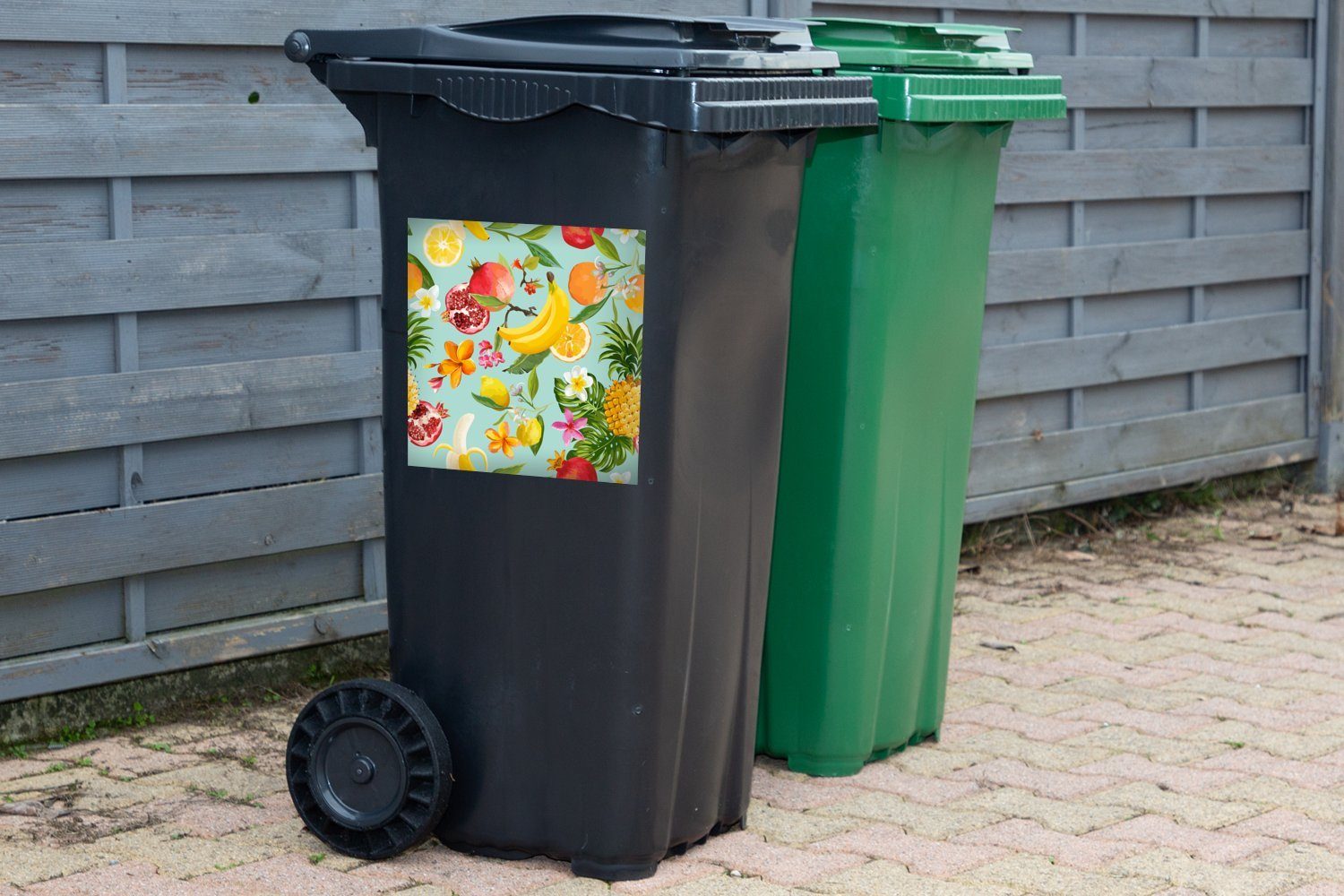 - Mülltonne, Sticker, - St), Abfalbehälter MuchoWow Container, Tropisch Obst (1 Mülleimer-aufkleber, Wandsticker Grün
