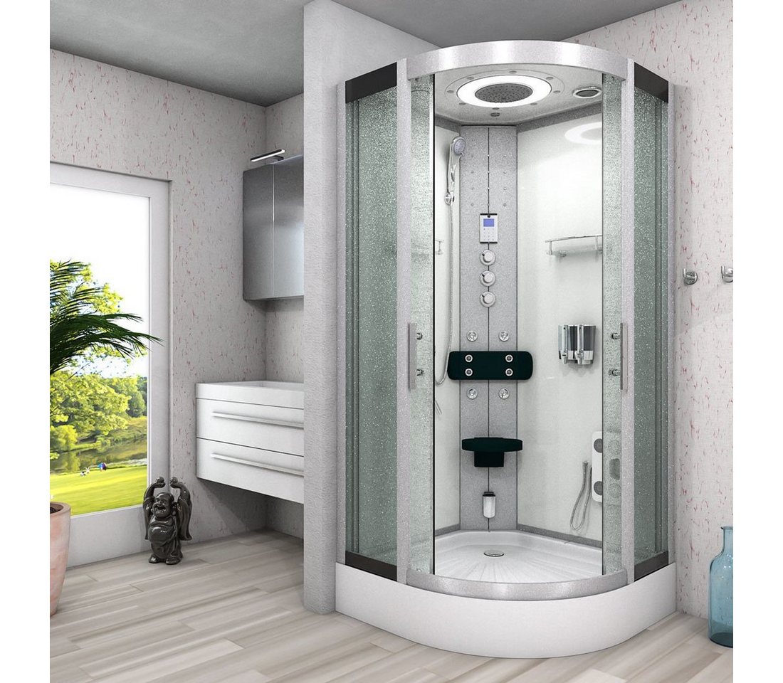 Thumbnail - AcquaVapore Dampfdusche Dampfdusche Duschkabine D58-10M3-ALL Weiß 90x90, Sicherheitsglas ESG, inklusive Duschwanne