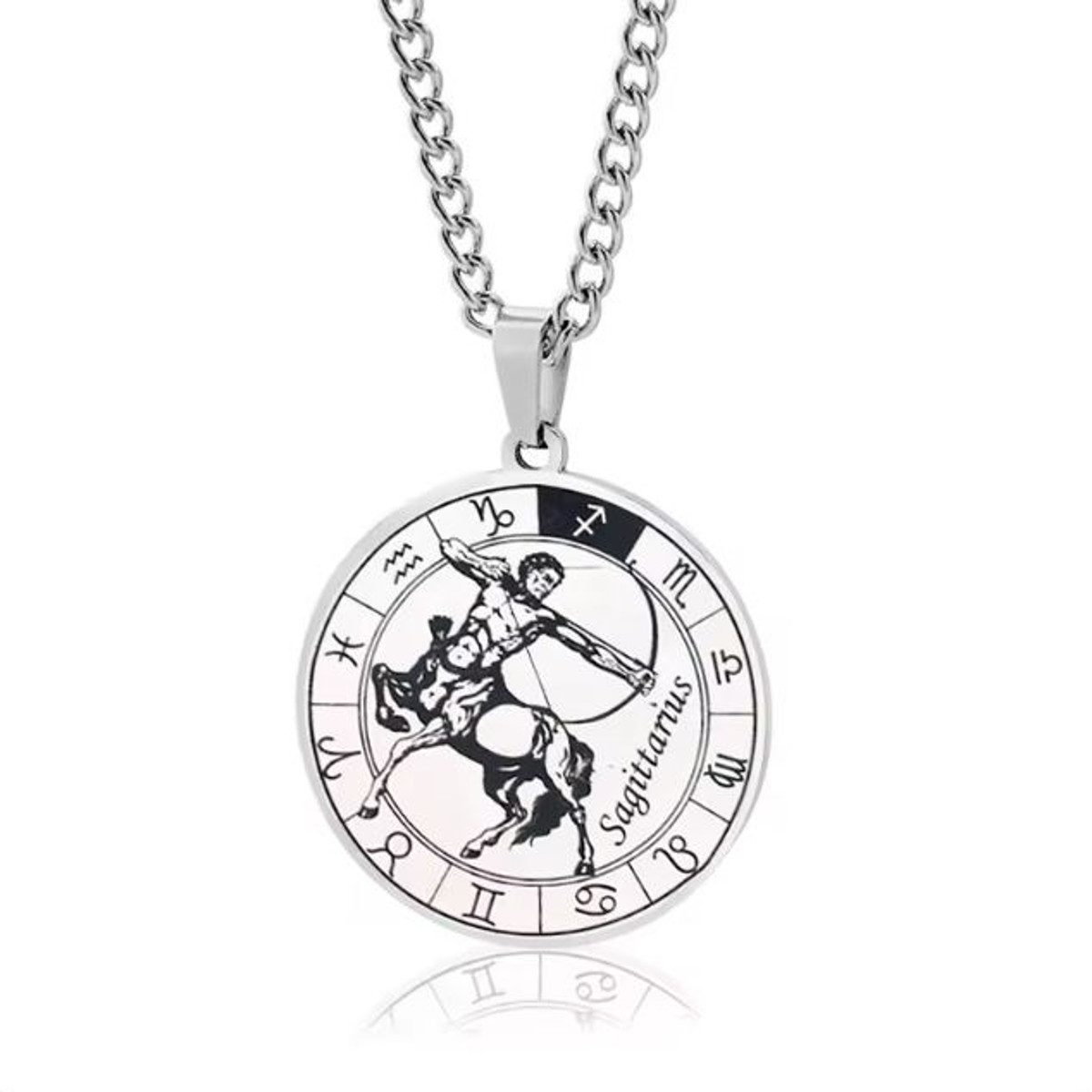 KARMA Kette mit Anhänger Halskette Edelstahl Sternzeichen Anhänger Silber modern (wasserfest - antiallergisch, Astrologie Kette Damen Herren Sternzeichenkette Silberfarben), Unisex Damenhalskette Herrenhalskette Edelstahlkette