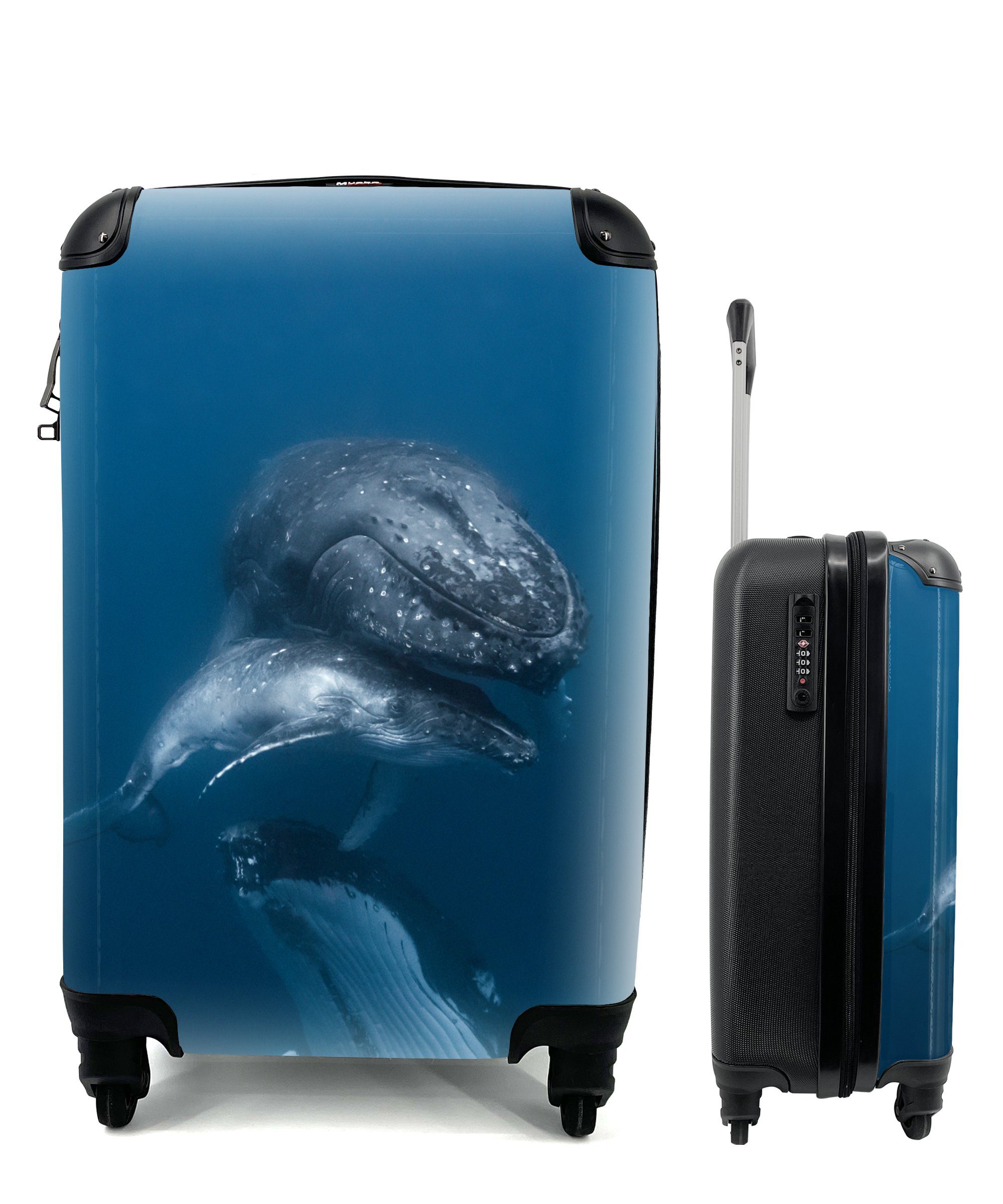 MuchoWow Handgepäckkoffer Wale - Meer - Familie, 4 Rollen, Reisetasche mit rollen, Handgepäck für Ferien, Trolley, Reisekoffer