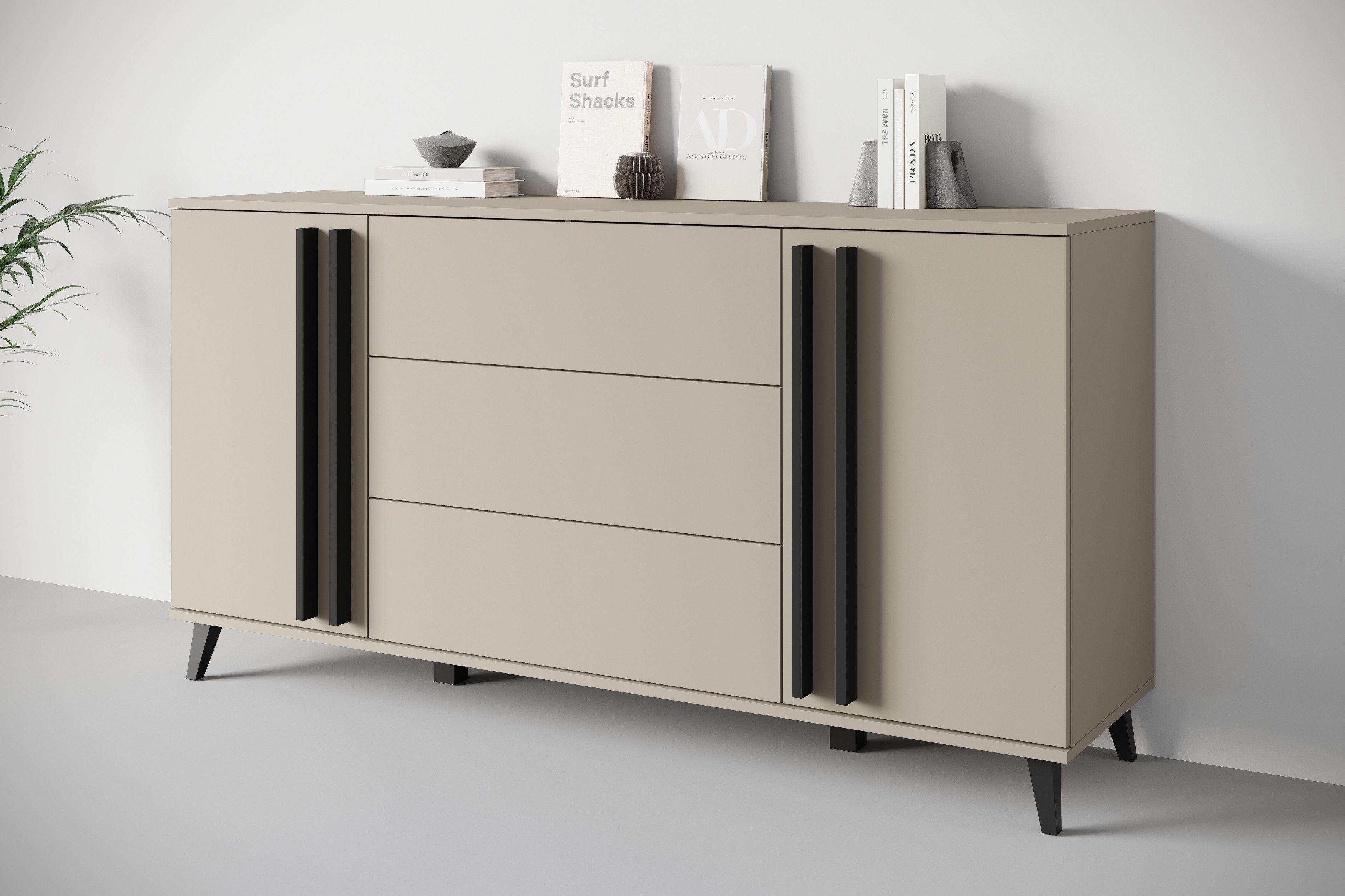 INOSIGN Sideboard Helsinki, Kommode mit 2 Türen und 3 Schubladen, Breite 150 cm (1 St), Push-to-Open-Schubladen, höhenverstellbare Einlegeböden