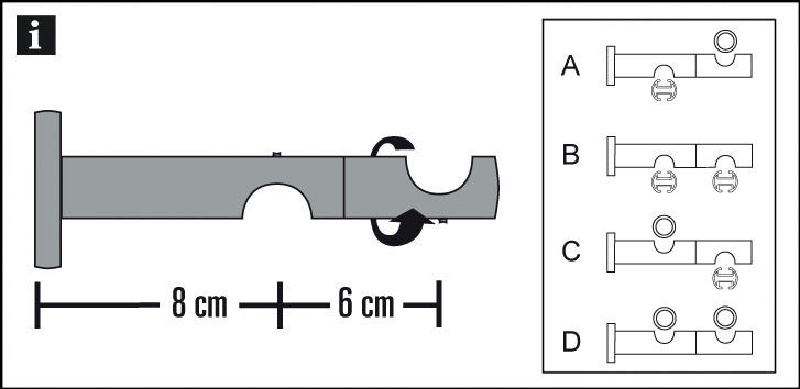 Chicago Einzelprogramm Träger schwarz/matt mm Serie GARDINIA, Doppel-Kombiträger (1-St), offen, 20 Ø