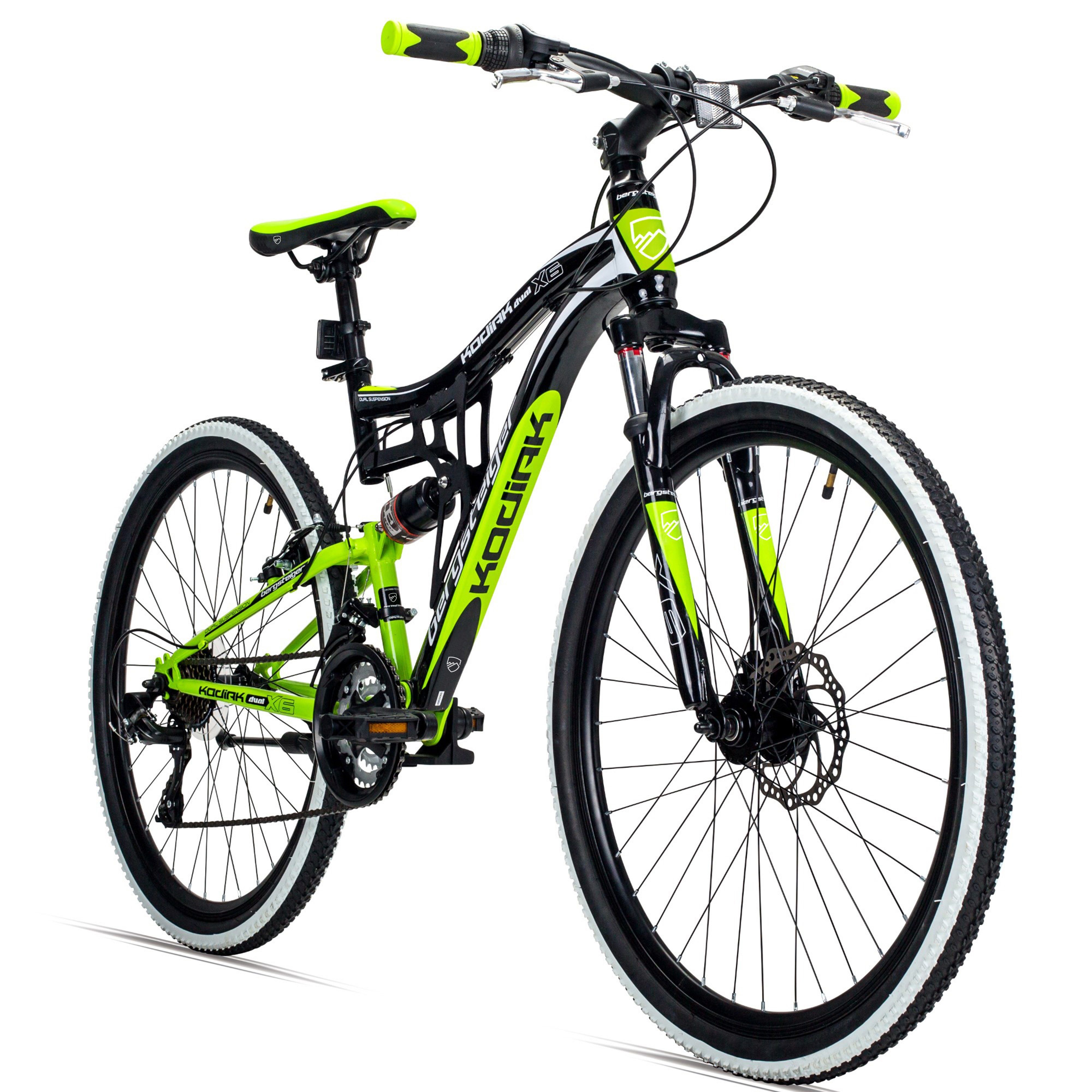 bergsteiger Mountainbike Kodiak 26, 29 Zoll Mountainbike, geeignet ab 150 cm, Damen, Herren, 21 Gang Shimano Tourney RD-TY300 Schaltwerk, Kettenschaltung, V-Bremse & Scheibenbremse