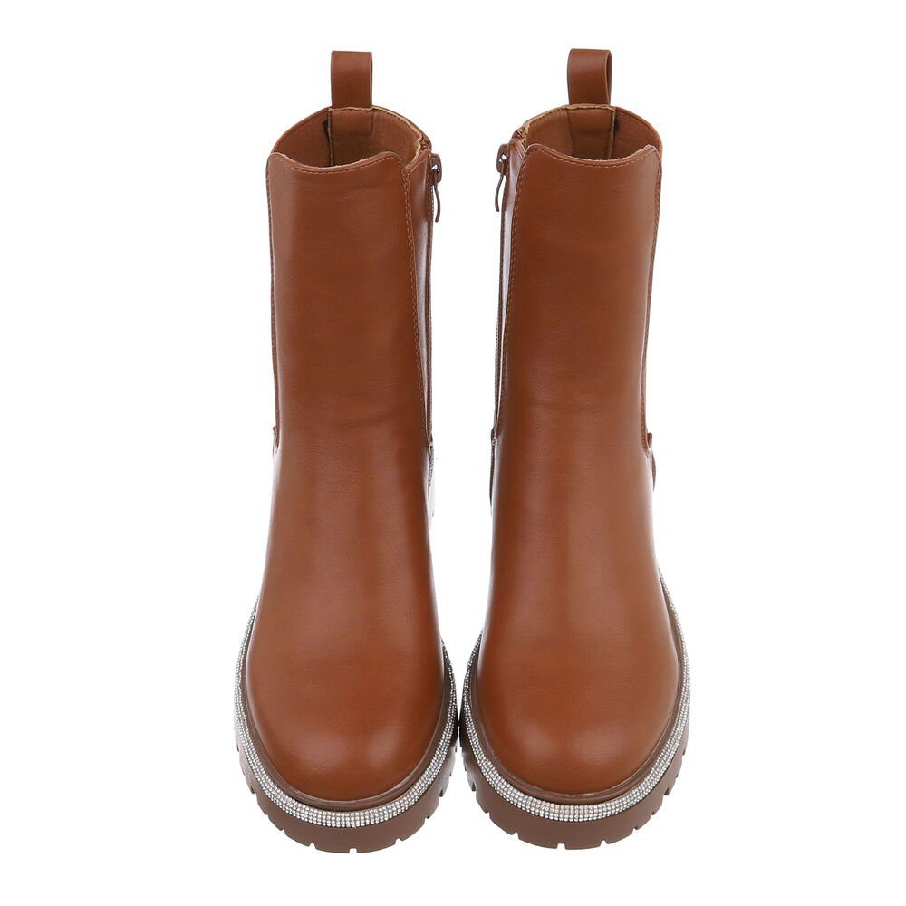 Ital-Design Damen Freizeit Plateaustiefelette (84338379) Blockabsatz Plateaustiefeletten in Camel