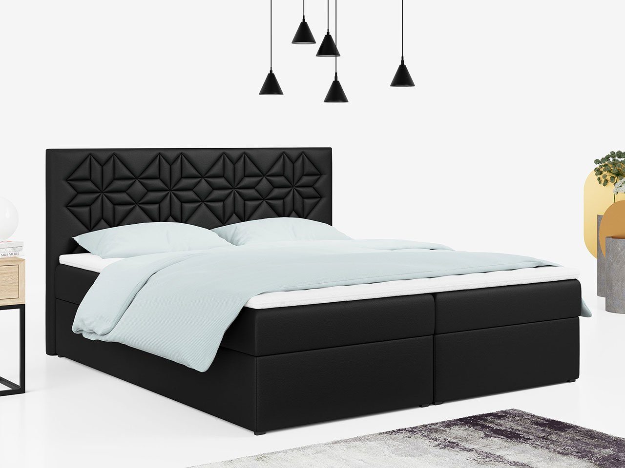 MKS MÖBEL Boxspringbett STELLE 1, Doppelbett mit Multipocket - Matratze - Modern Bett