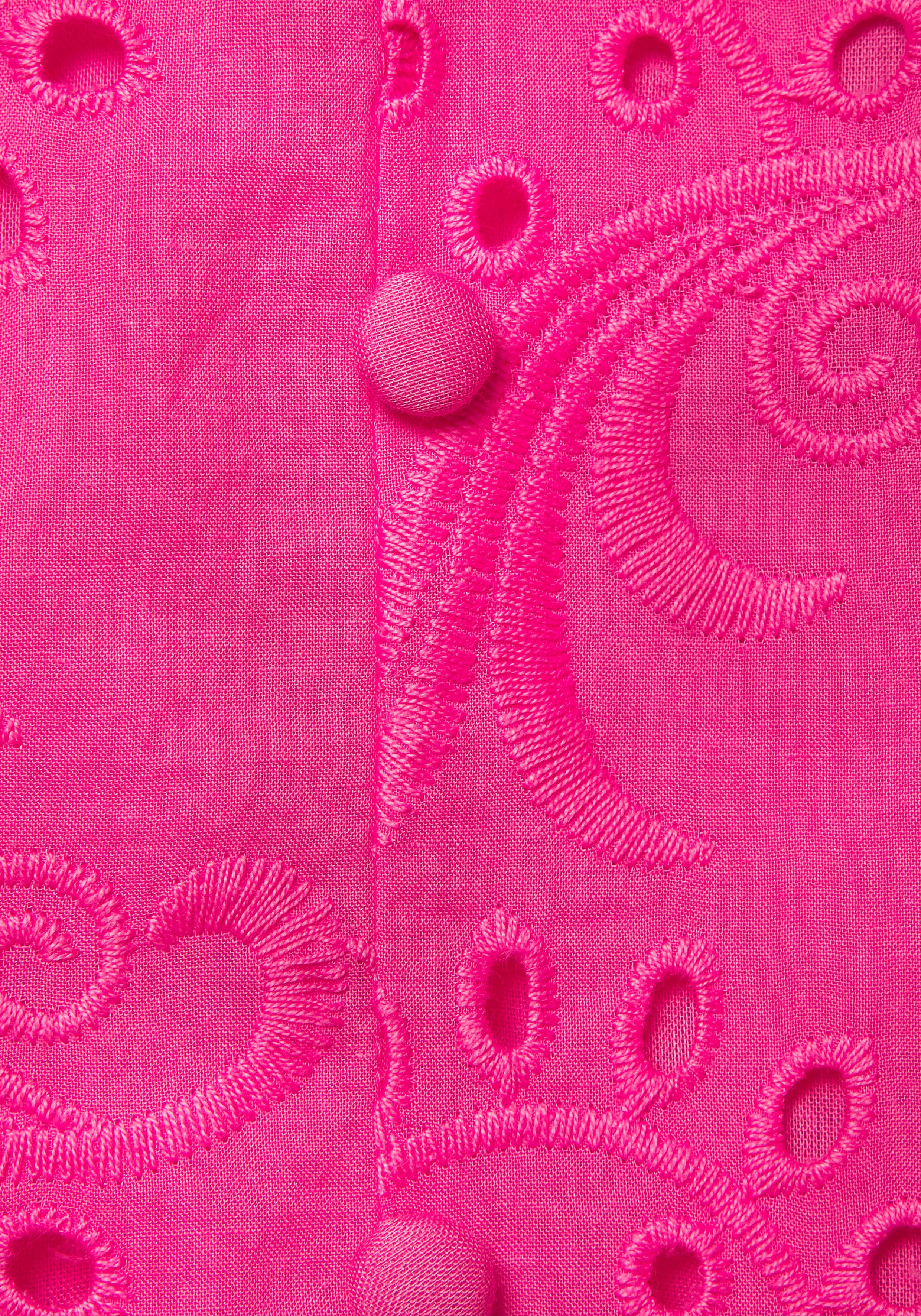 Buffalo Midikleid mit hochwertiger Lochstickerei, luftiges Sommerkleid aus Baumwolle