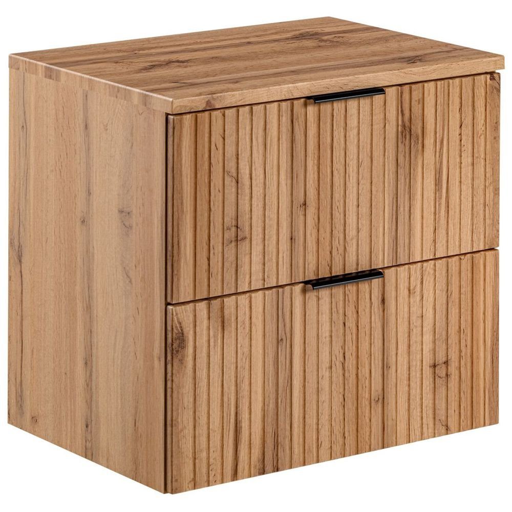 Lomadox Waschbeckenschrank ADELAIDE-56 Wotaneiche mit gerillter Front 60,6/59,2/46,5 cm