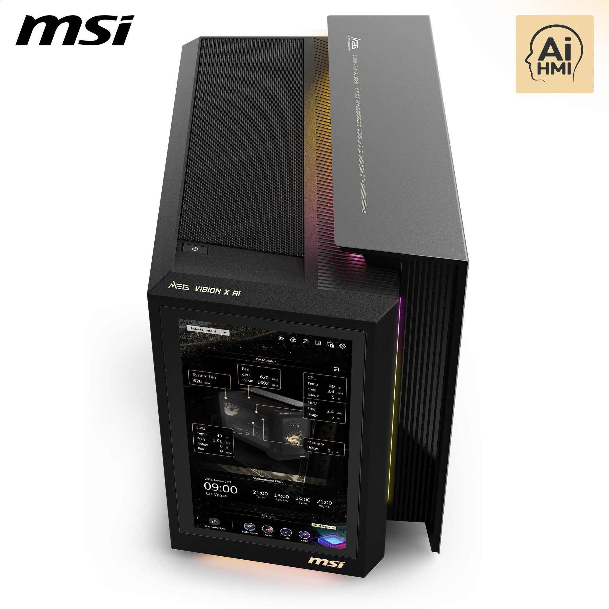 MSI MSI MEG Vision X AI 2NVR7-236AT, Gaming-PC, PC (Intel Core Ultra 7, NVIDIA GeForce RTX 5070 Ti, 64 GB RAM)