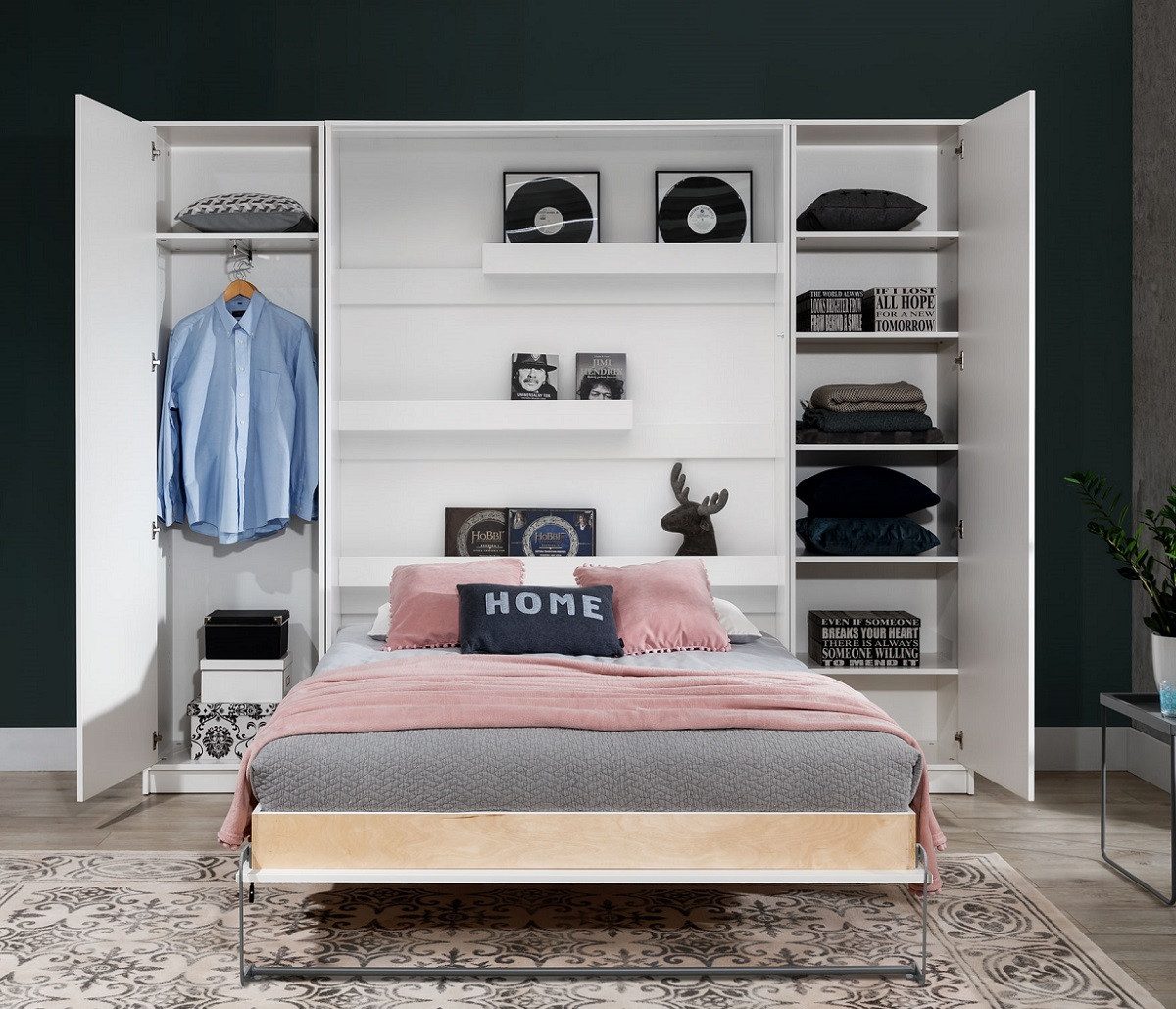 QMM TraumMöbel Schrankbett Klappbett VB 90 x 200 mit 2 Schränken (Schrankbett vertikal 90x200, 2 Schränke, 3-St., Möbel-Set) vertikal klappbar